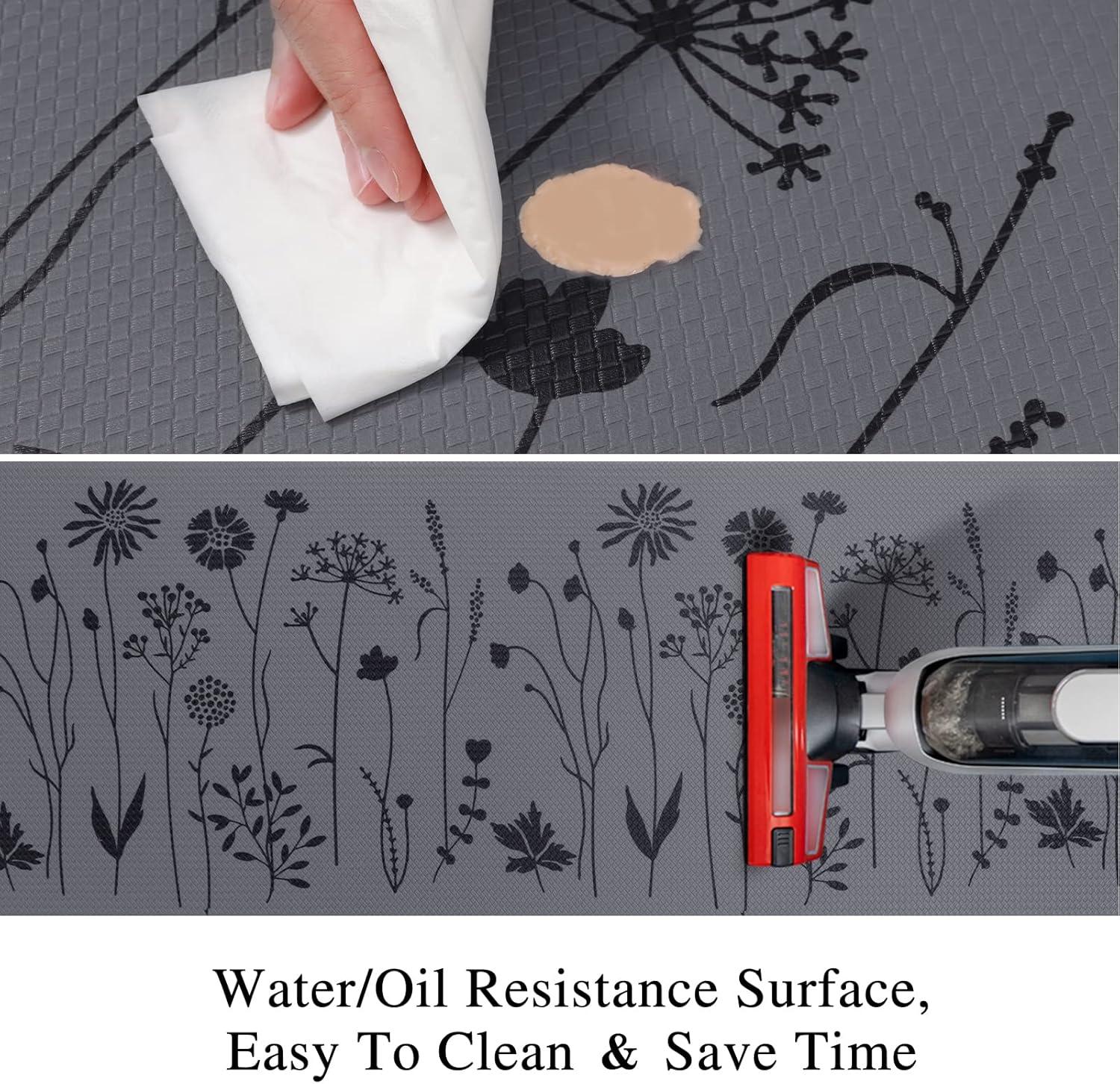 MEBRUDY 2 Pcs Kitchen Rugs and Mats, Cushioned Anti-Fatigue Floor Mat, PVC Non-Slip Waterproof Kitchen Rug Set for Kitchen, Office, Sink 17"x47"+17"x29" (Gray)