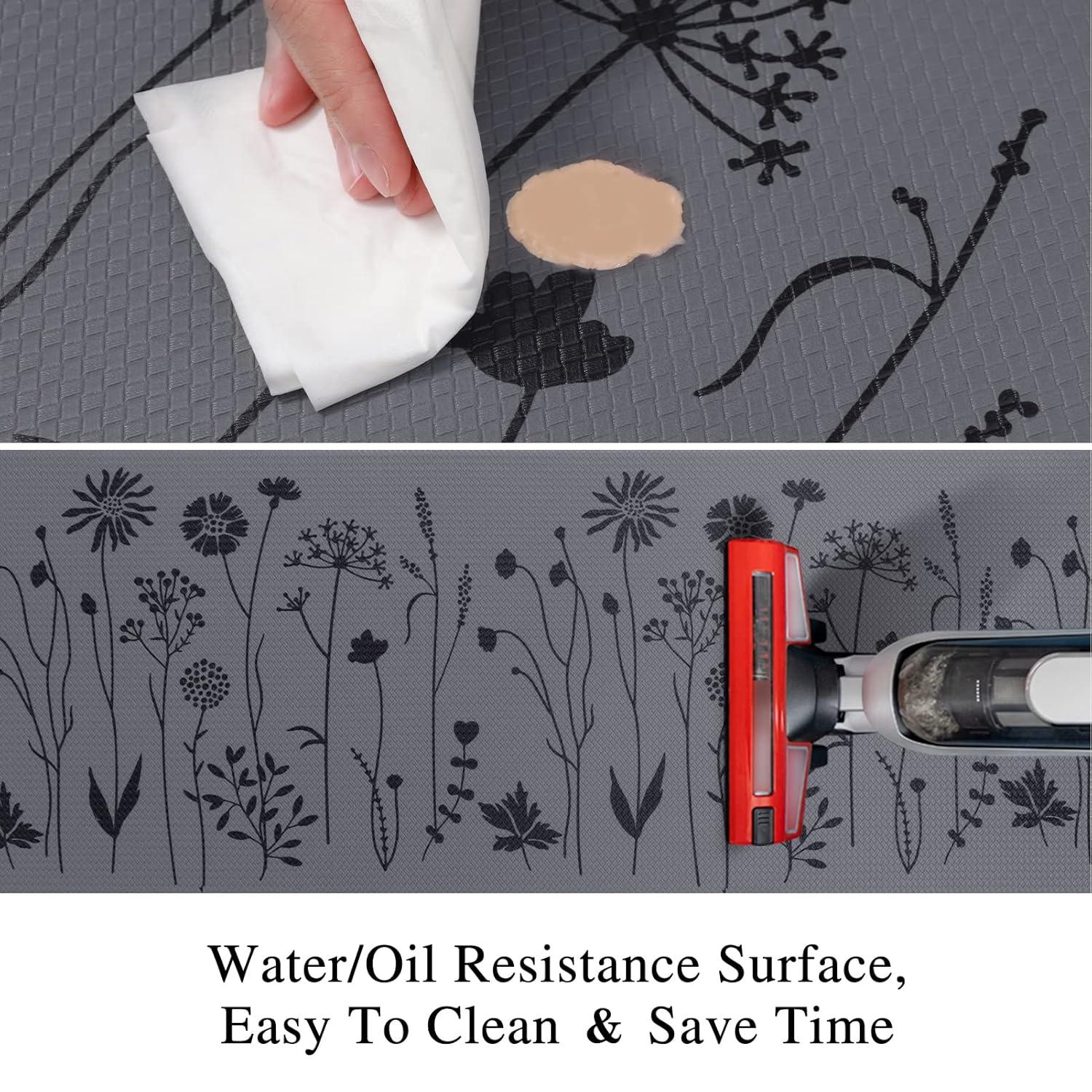 MEBRUDY 2 Pcs Kitchen Rugs and Mats, Cushioned Anti-Fatigue Floor Mat, PVC Non-Slip Waterproof Kitchen Rug Set for Kitchen, Office, Sink 17"x47"+17"x29" (Gray)