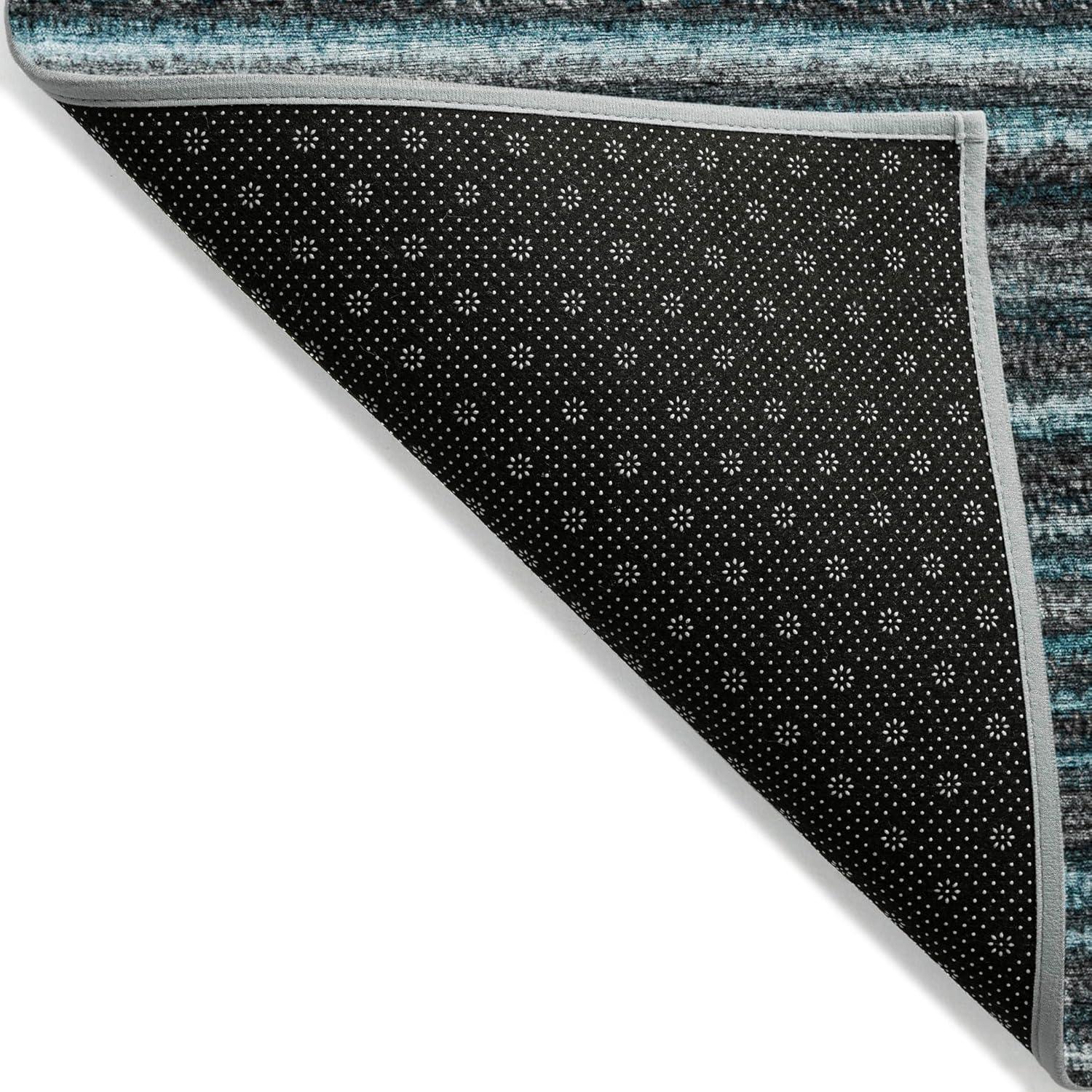 Teal and Gray Striped Synthetic 8' x 10' Washable Rug