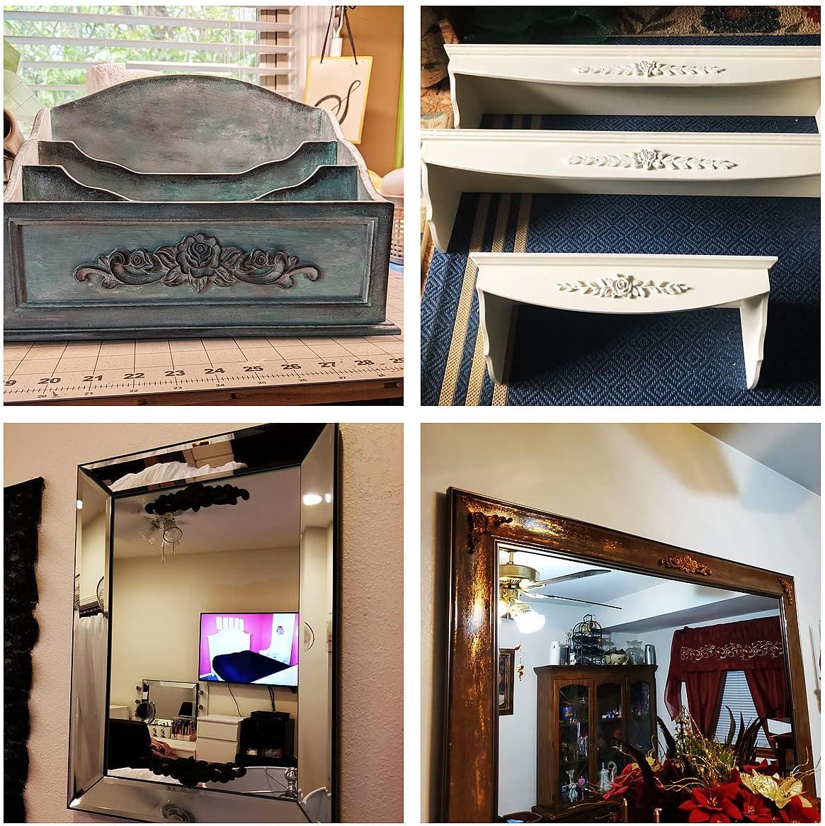 MUXSAM 4Pcs Rose Wood Carved Onlays Decorative Appliques, Unpainted Long Center Carving Decal for Door Wall Ceiling Cabinet Dresser Mirror Bed Mantel Bench Fireplace Decor, 20x5cm/7.87"x1.97"