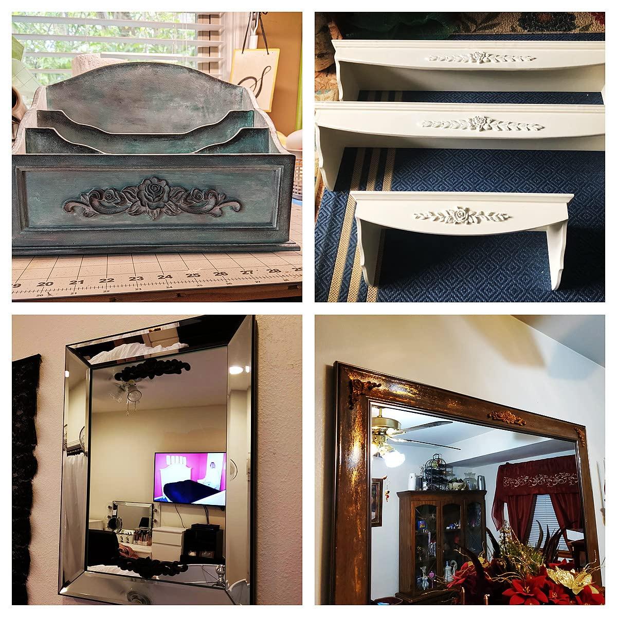 MUXSAM 4Pcs Rose Wood Carved Onlays Decorative Appliques, Unpainted Long Center Carving Decal for Door Wall Ceiling Cabinet Dresser Mirror Bed Mantel Bench Fireplace Decor, 20x5cm/7.87"x1.97"