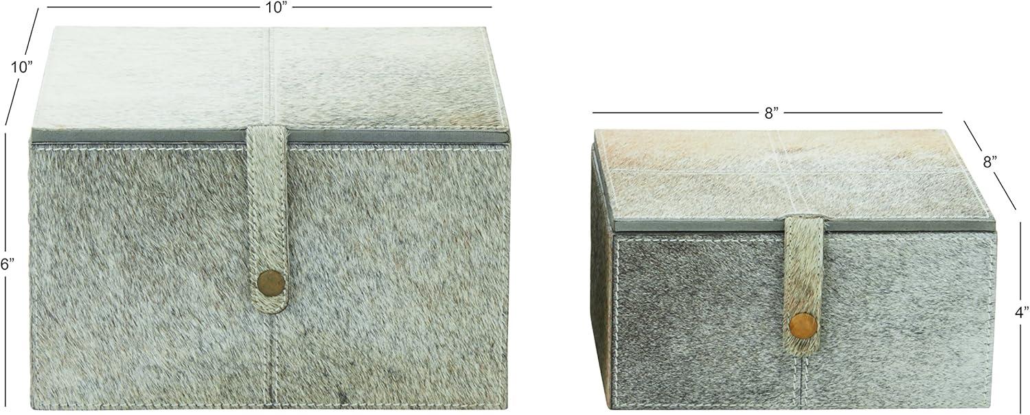 Gray Leather Hide Lidded Storage Boxes with Dividers