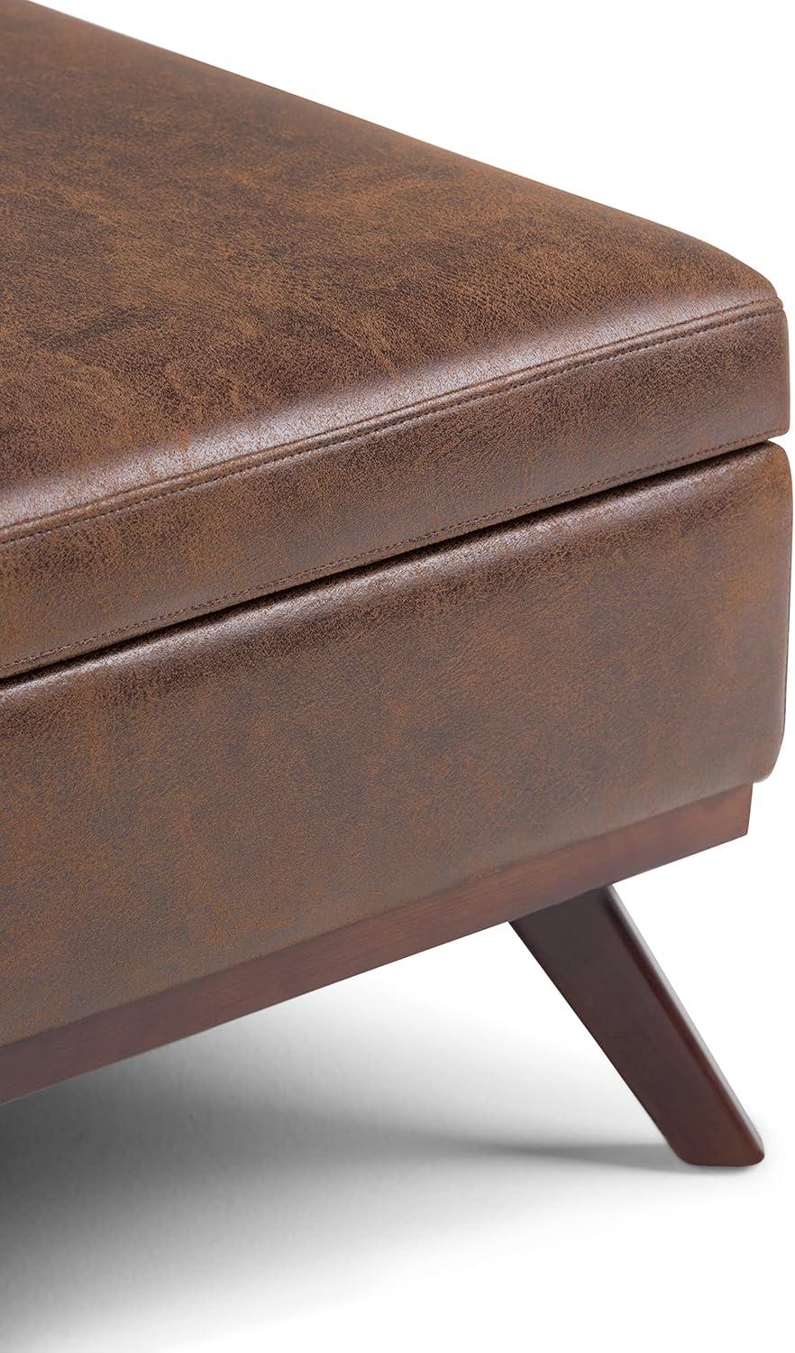 Owen Distressed Chestnut Brown Faux Leather Square Storage Ottoman