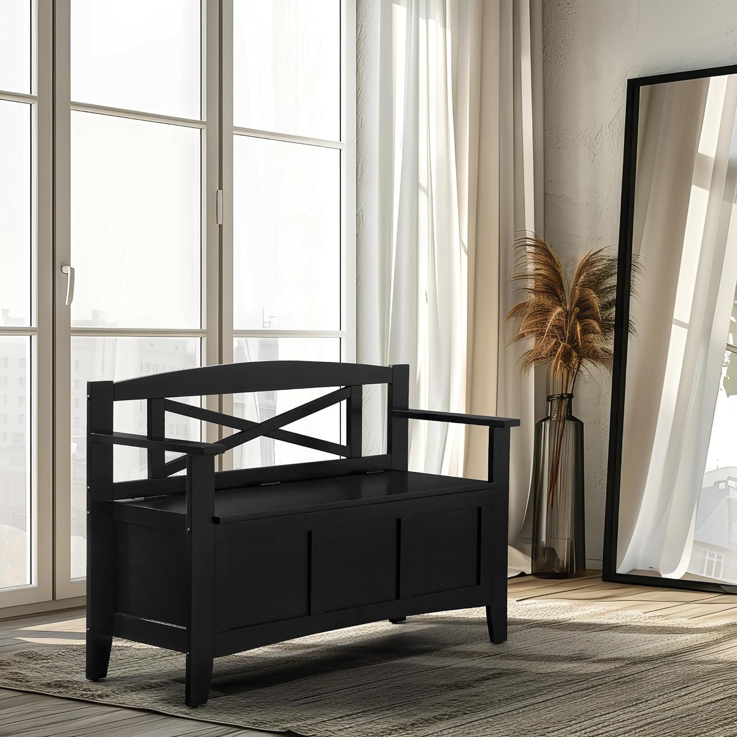 OSP Home Furnishings Metro Solid Wood  Entry Way Bench in Black