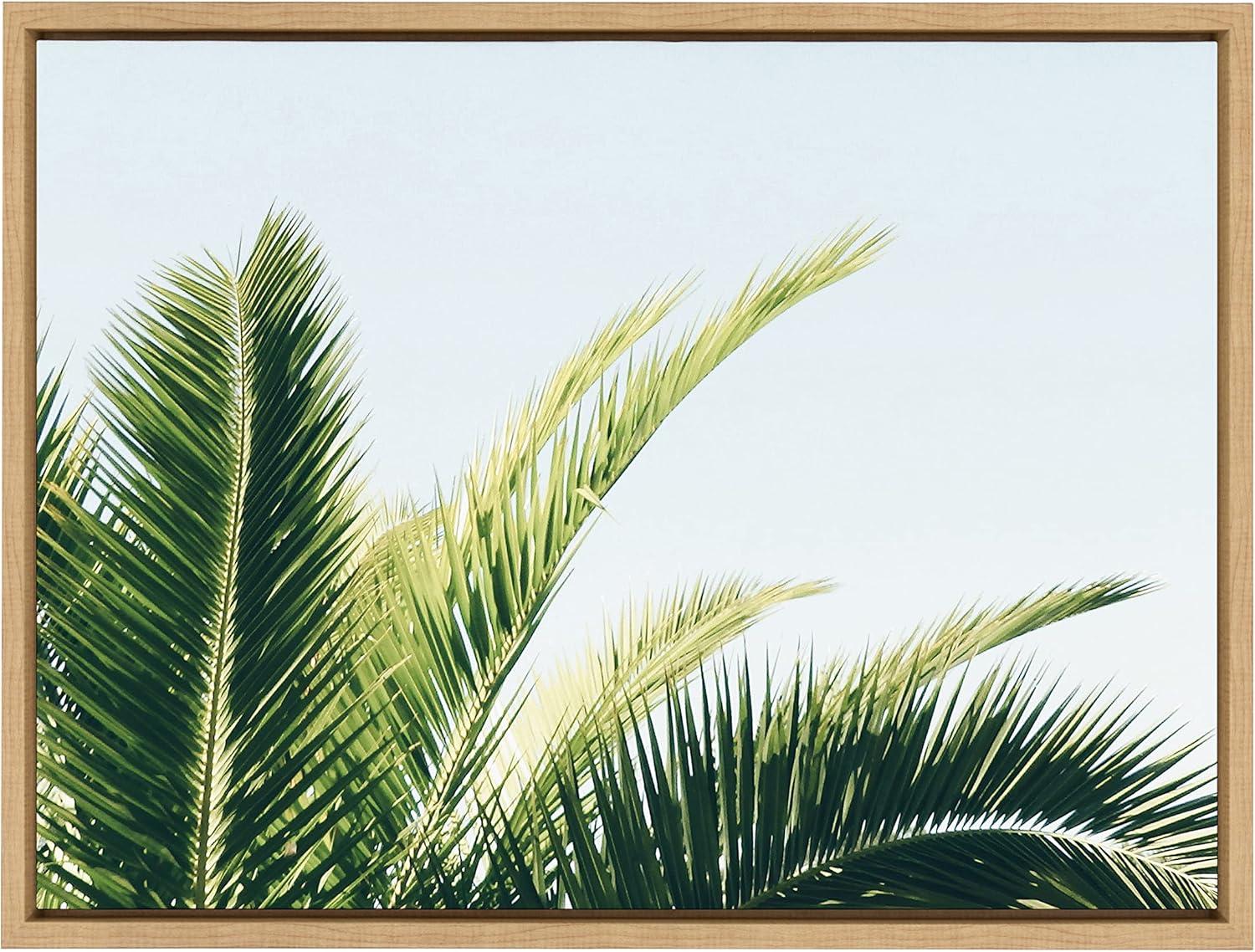 Kate and Laurel Sylvie Tropical Palm Under Blue Sky Framed Canvas by Amy Peterson Art Studio, 18x24, Natural