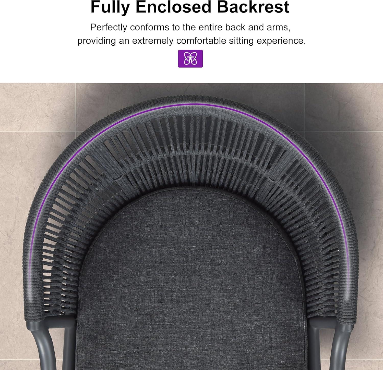 PURPLE LEAF Patio Bar Stools Set of 2 Outdoor Wicker Modern High Bar Chairs Metal Cushioned Barstools with Backs and Ergonomic Armrest for Balcony Garden Indoor Kitchen Island, Gray