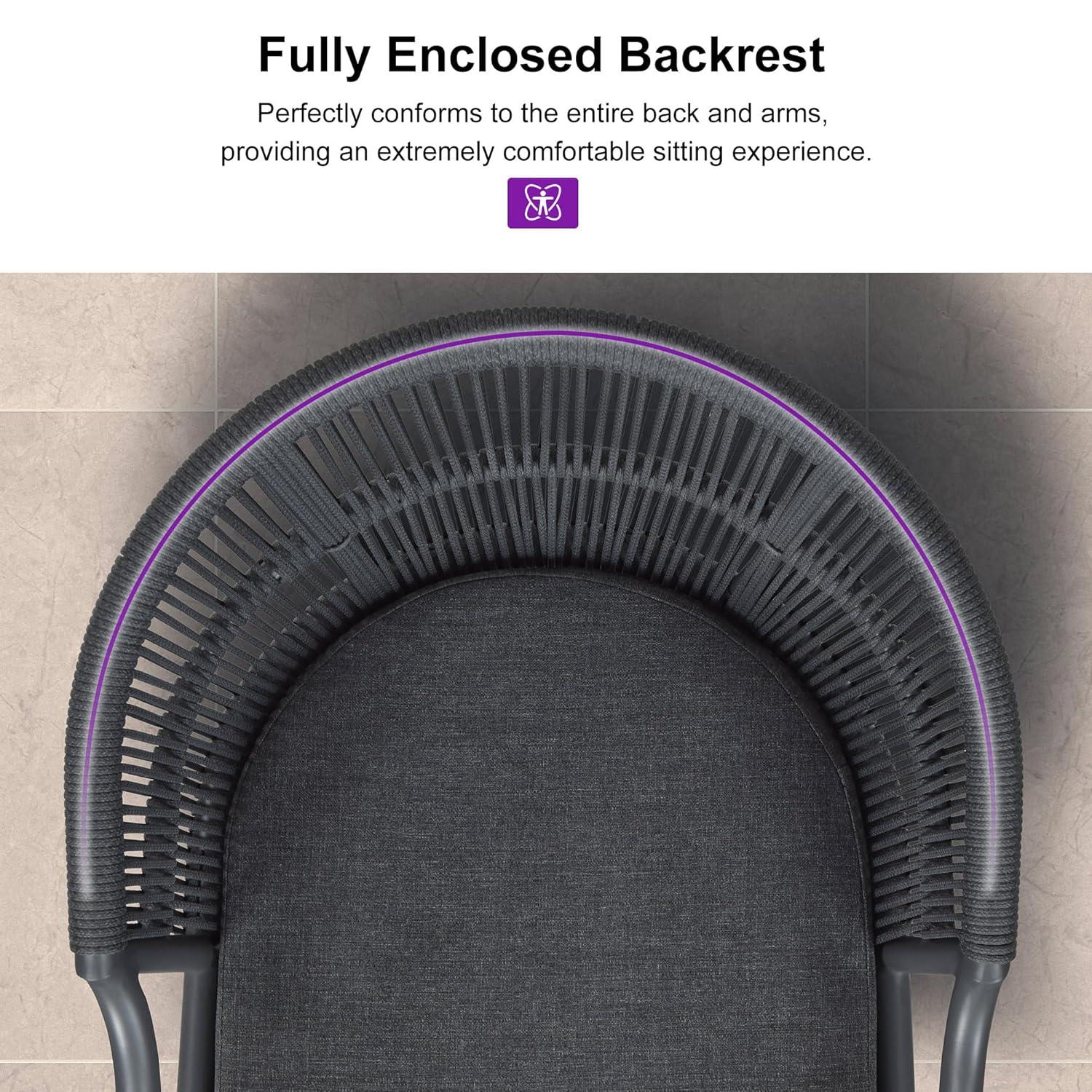 PURPLE LEAF Patio Bar Stools Set of 2 Outdoor Wicker Modern High Bar Chairs Metal Cushioned Barstools with Backs and Ergonomic Armrest for Balcony Garden Indoor Kitchen Island, Gray