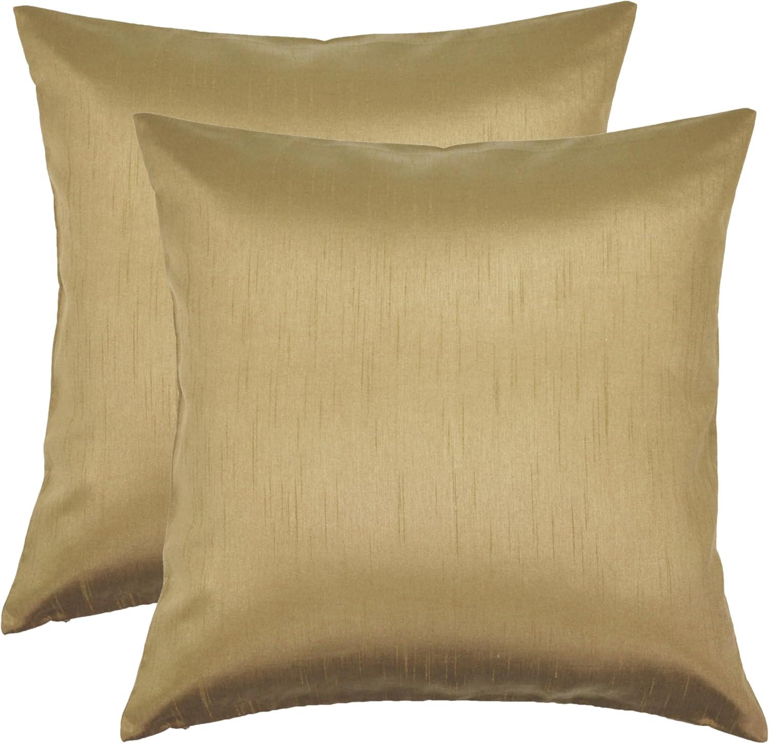 Aiking Home 20x20 Inches Faux Silk Square Throw Pillow Cover, Zipper Closure, Brass (Set of 2)