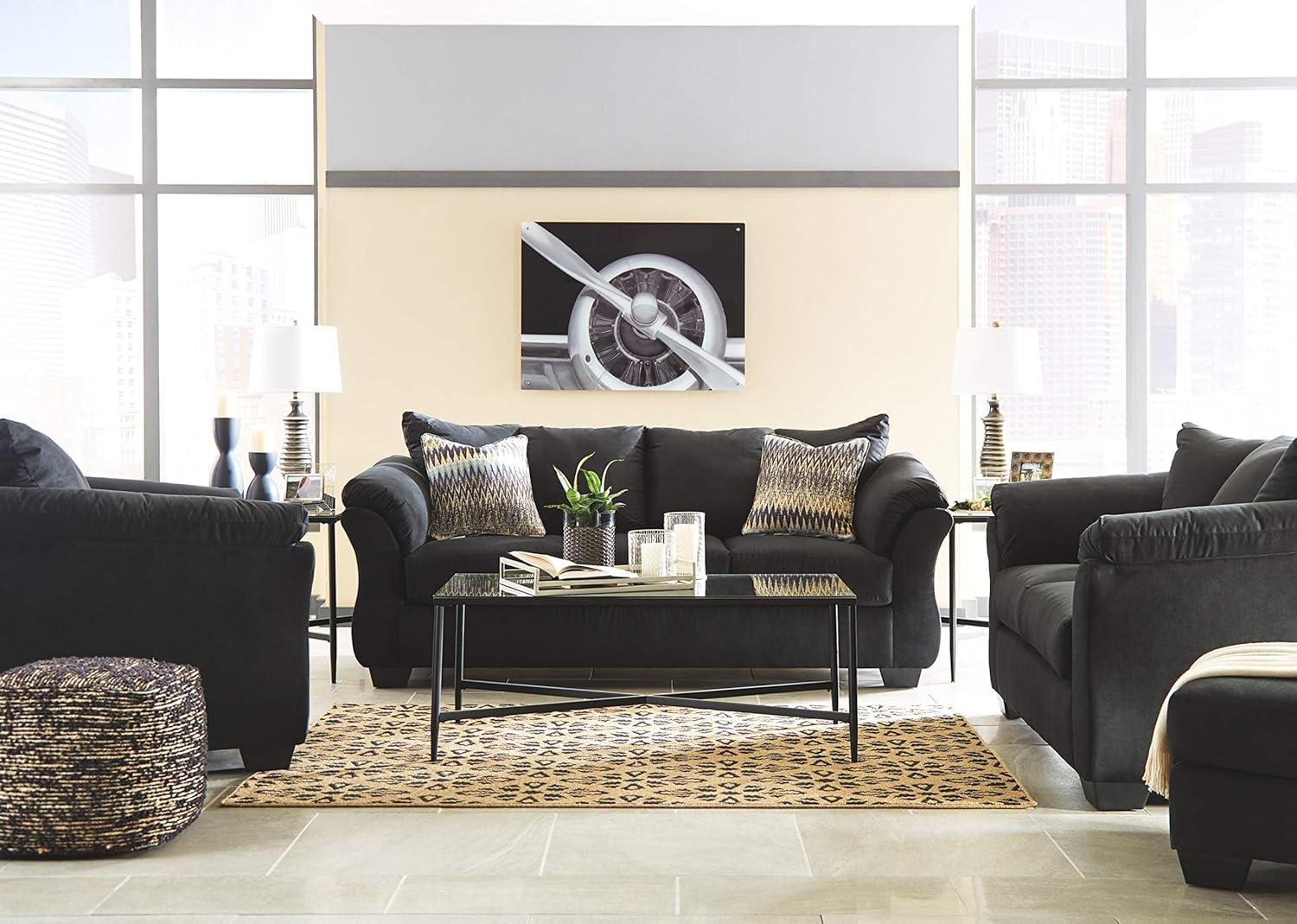 Darcy Black Contemporary Sofa with Pillow Top Armrests