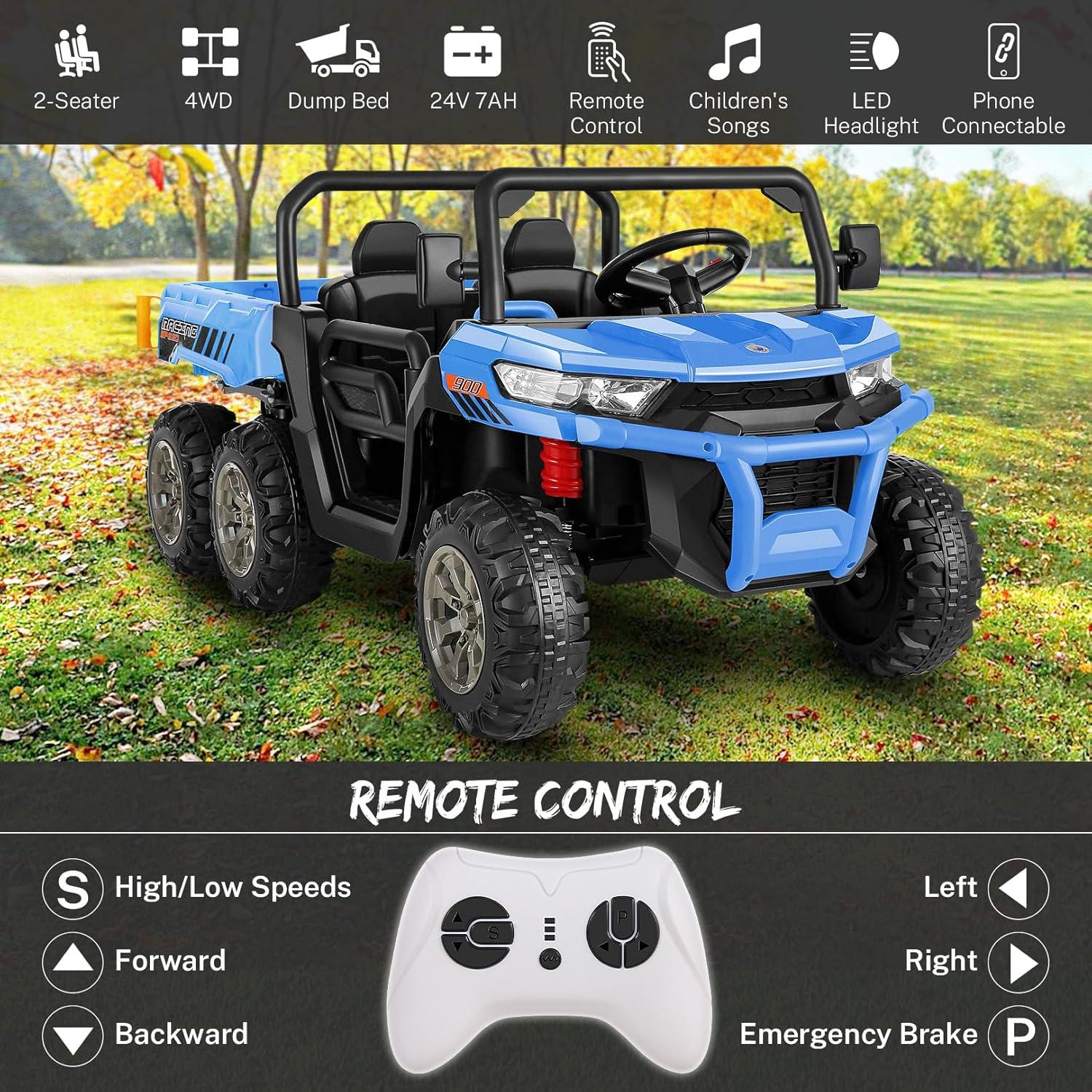 Funcid 24 Volt Ride on toys, 2-Seater Ride on Cars with Remote Control, 400W Electric Car for Kids, Ride on UTV w/ Bluetooth, MP4, Seat Belts, Volume Adjustment, Suspension, Blue