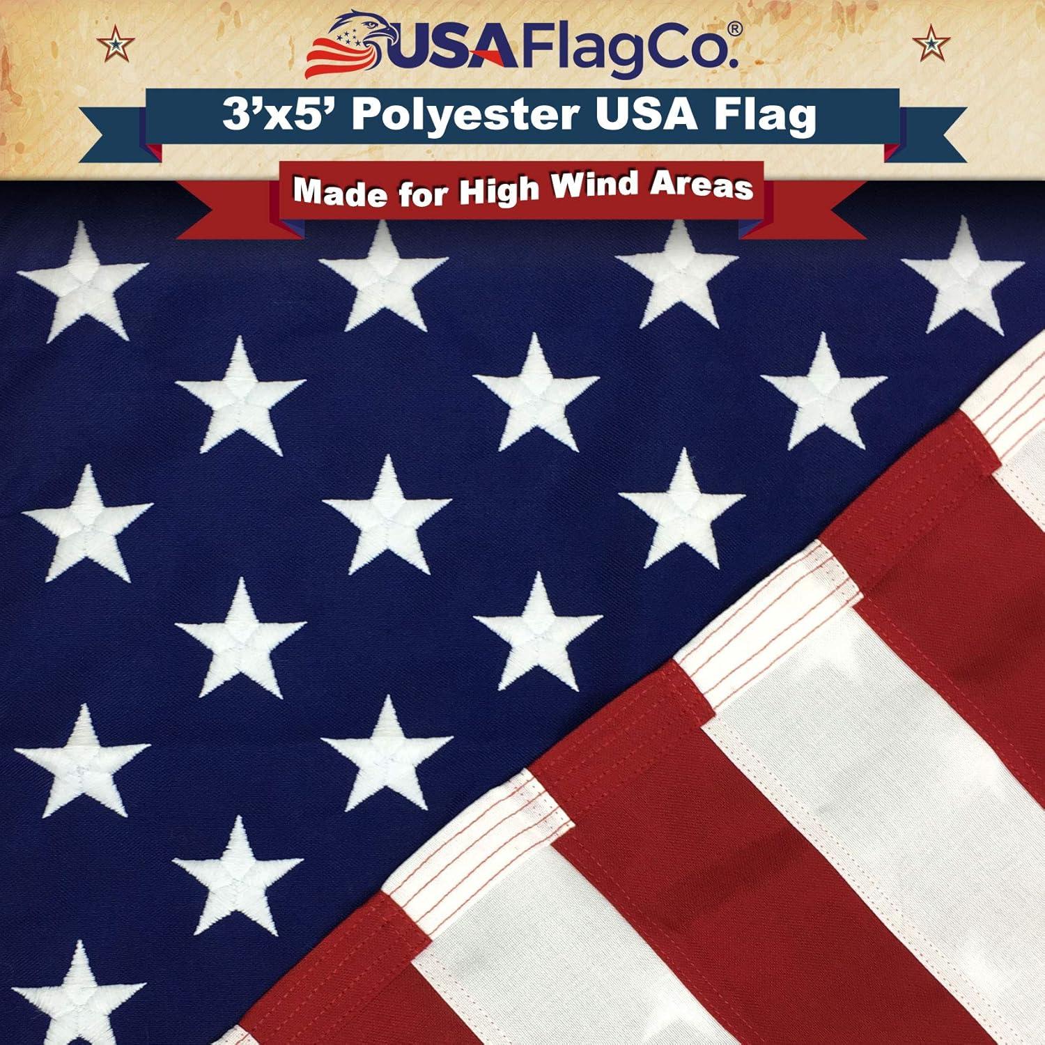 3x5 Patriotic Polyester American Flag with Embroidered Stars