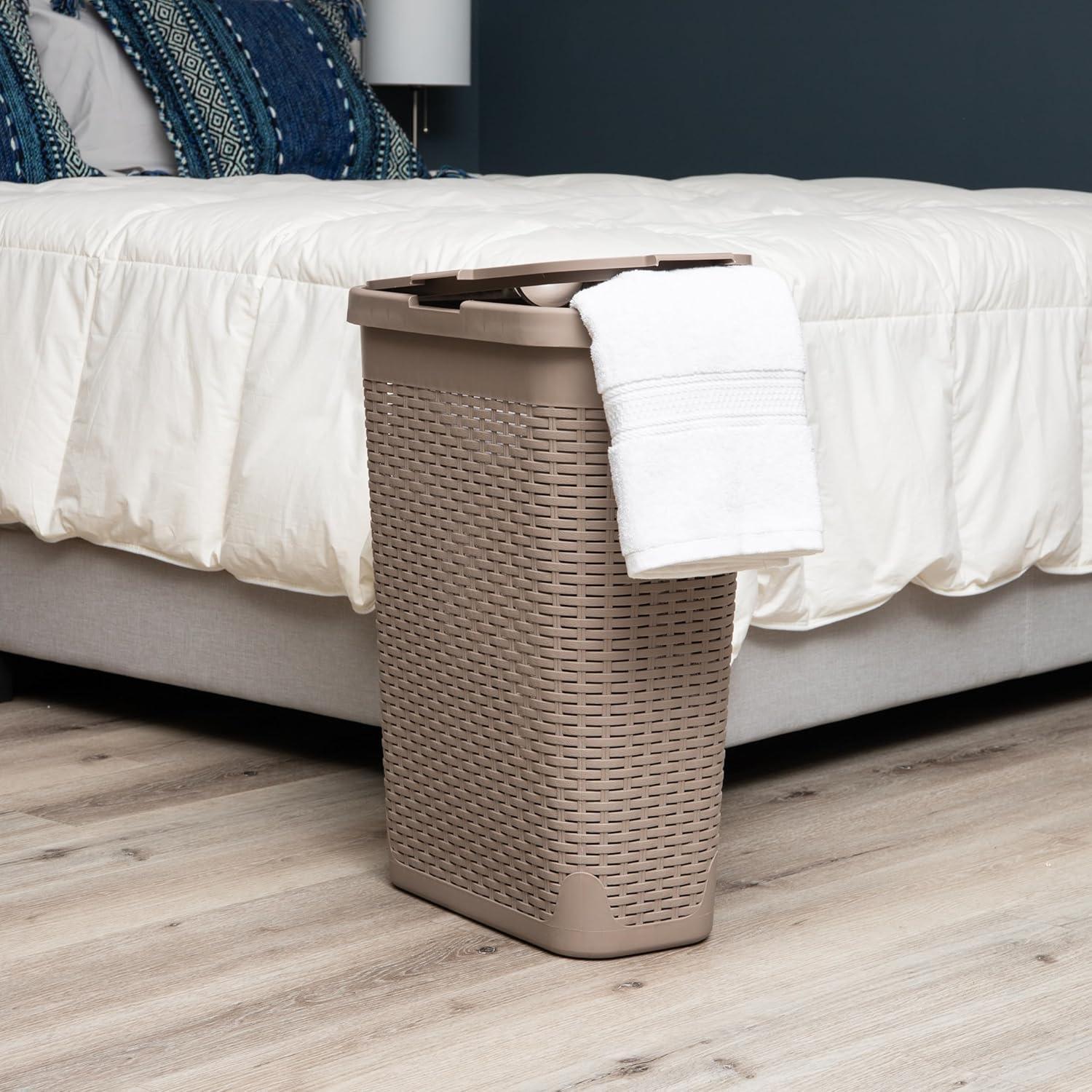 Mind Reader Mind Reader 40L Slim Laundry Hamper, Clothes Basket, Lid, Wicker Design, Plastic
