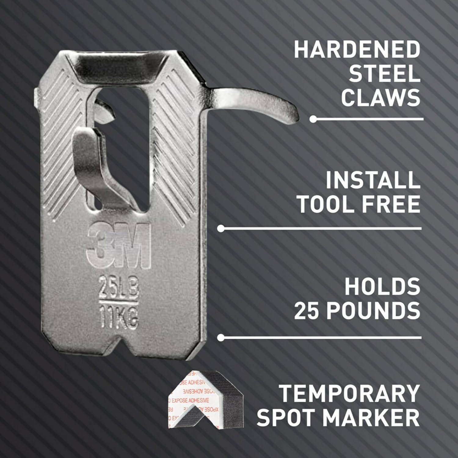 3M Claw Drywall Picture Hanging Kit: Metal Utility Hooks, 45 lb Capacity, 10 Pack, Gray