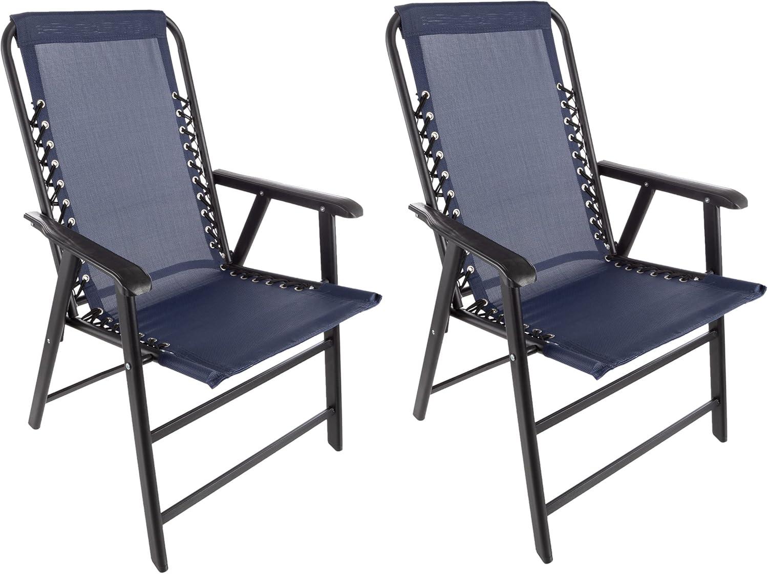 Set of 2 Folding Camping and Lawn Chair with Textilene Fabric and Bungee Suspension by Pure Garden