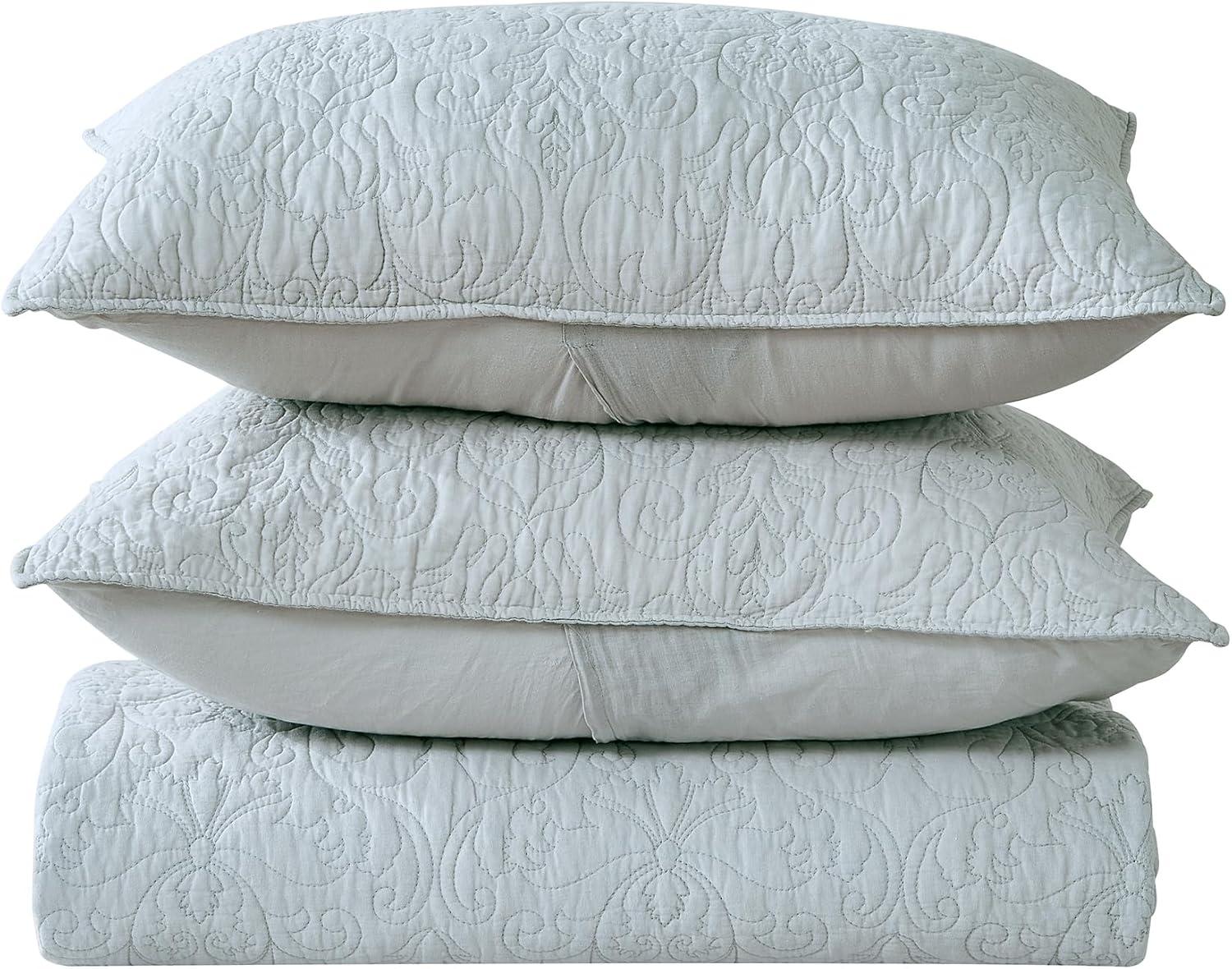 Vintage Comfort 100% Cotton Stitched 3 Piece Quilt Set with Shams, Full / Queen