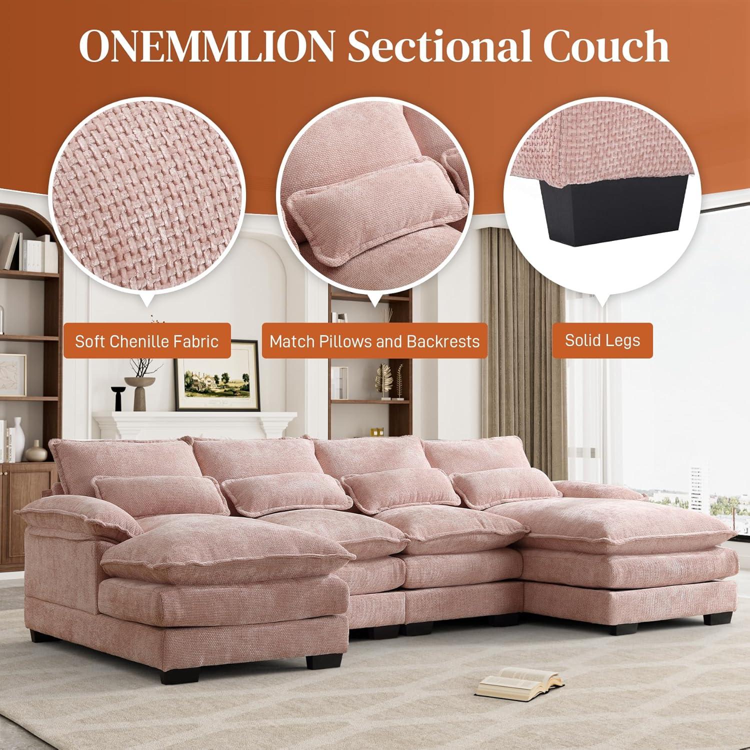 Latitude Run® Millan U Shape Sectional Sofa Cloud Couch, 110" Modern Chenille Comfy Modular Sofa