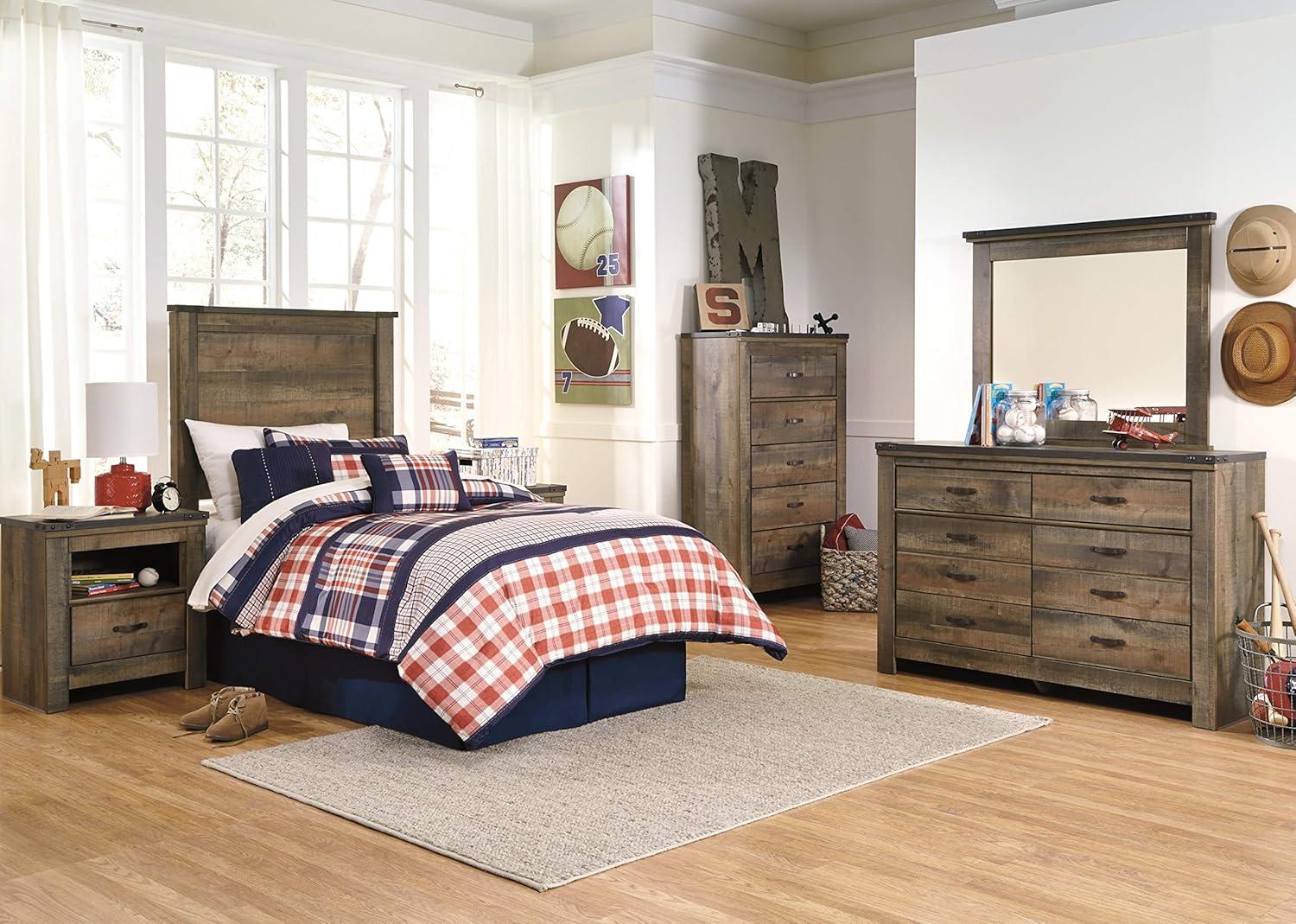 Transitional Brown 5-Drawer Chest with Nailhead Accents