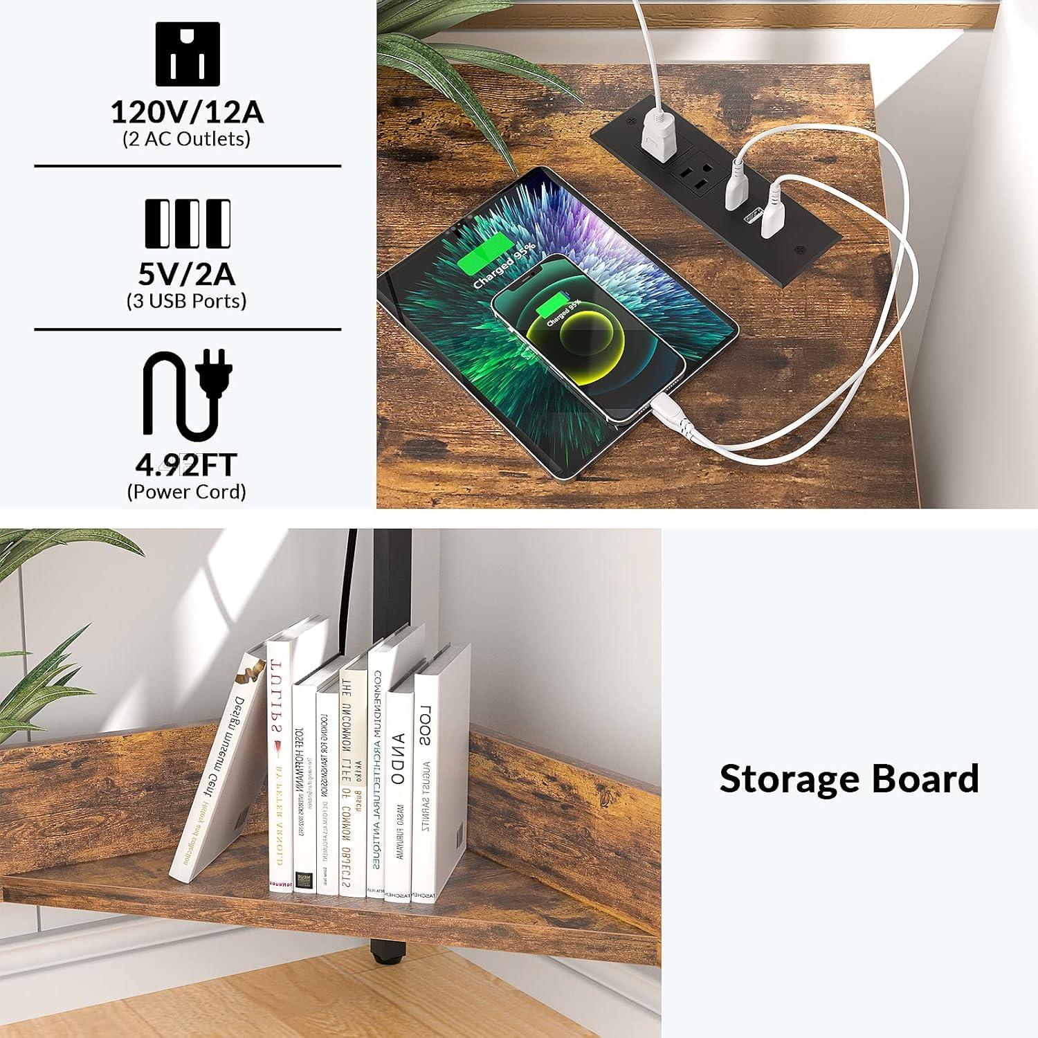 Armocity Corner Small Desk with Outlets Corner Table for Small Space Industrial Computer Desk with USB Ports Triangle Desk with Storage for Home Office, Workstation, Living Room, Bedroom, Rustic