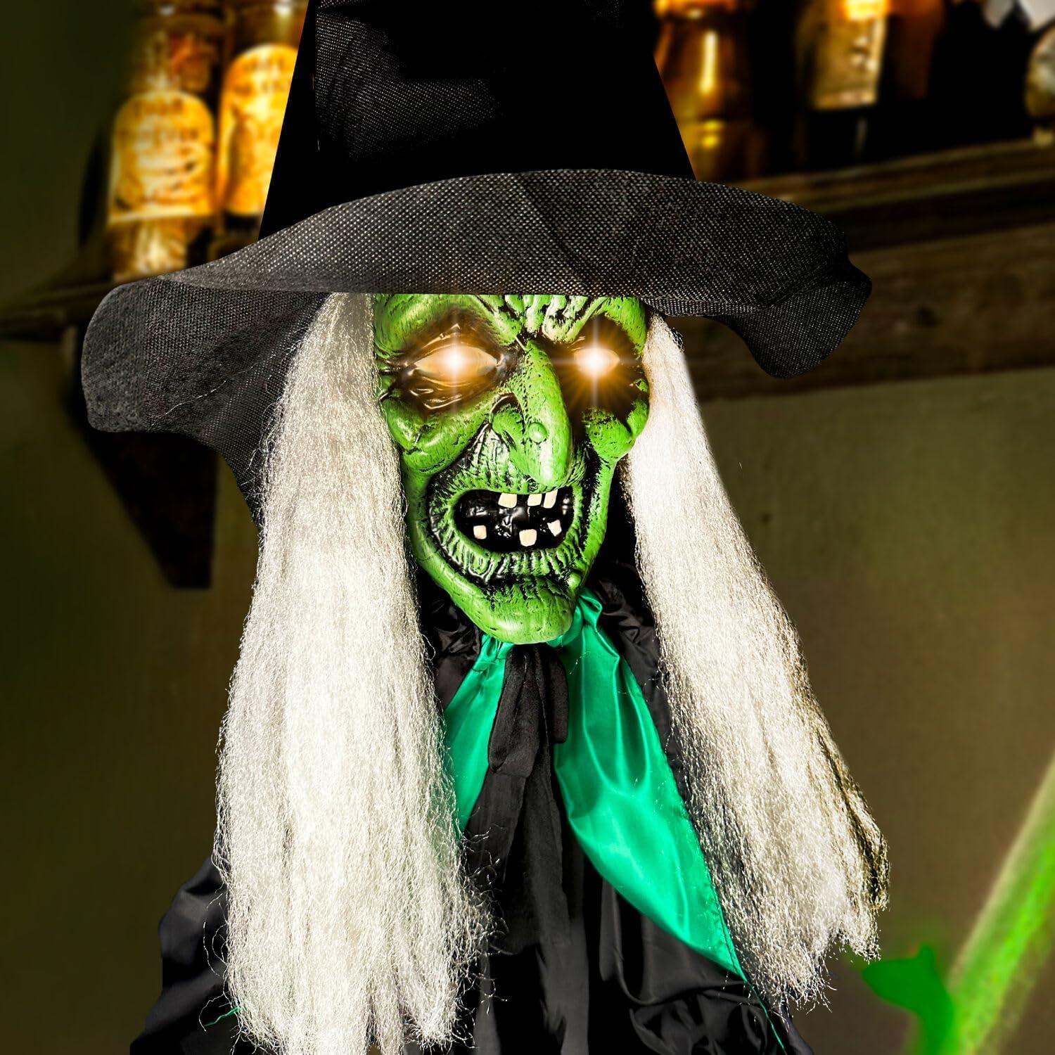 Haunted Hill Farm Lifesize Witch Prop with Lights and Sound, Indoor/Covered Outdoor Halloween Decoration