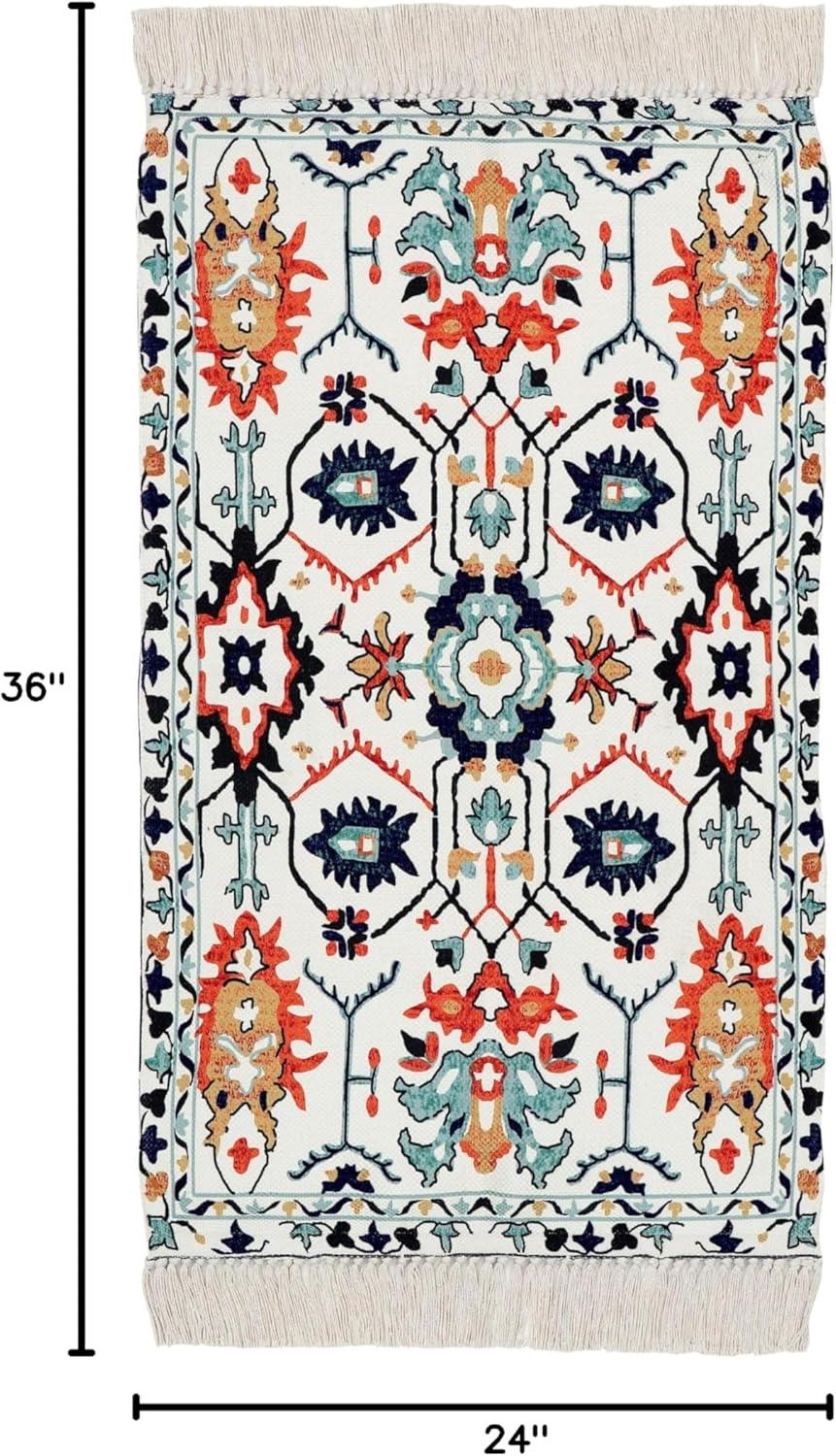 Machine Washable Thin Area Rug - Oriental Vintage Rust Red Kitchen, Bedroom, Hallway, Bathroom, and Entryway 3x5 Rugs - Stain and Water-Resistant - Non-Slip - Pet and Kid Friendly