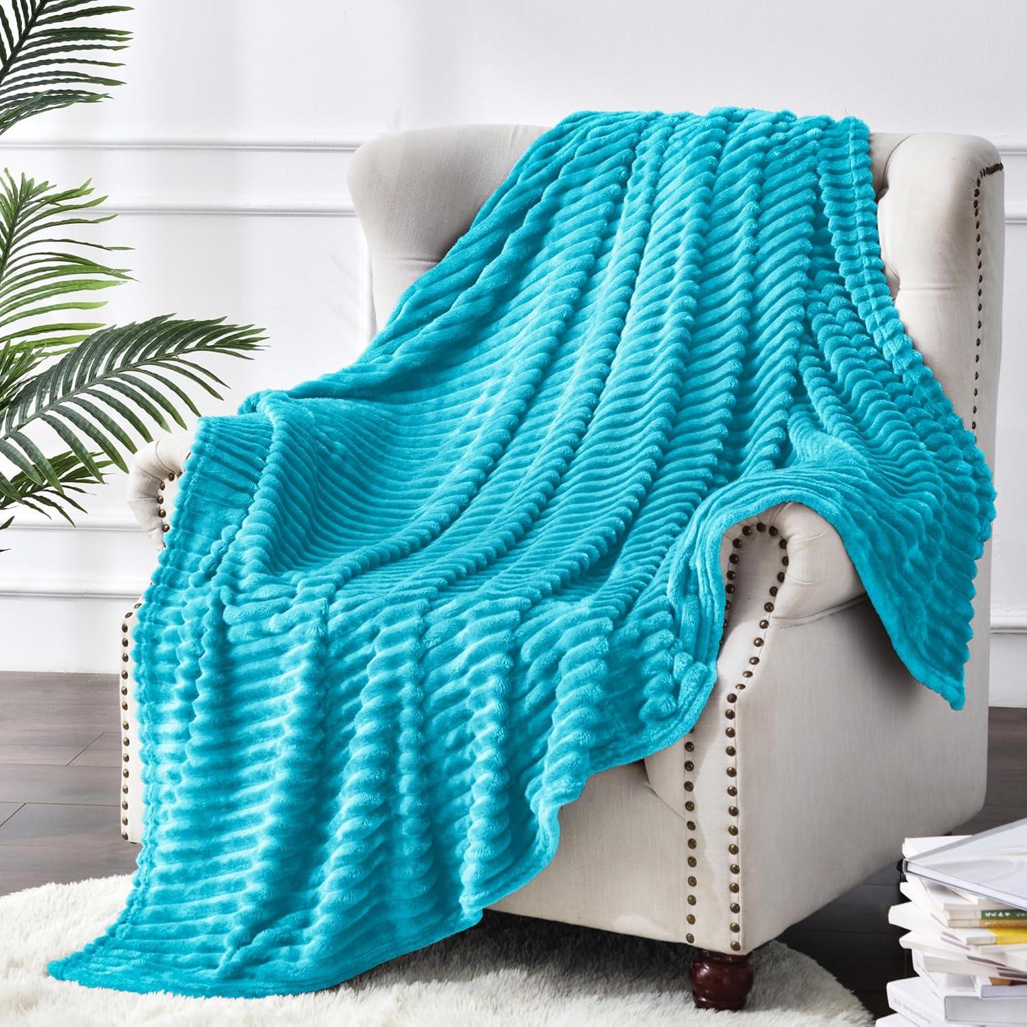 BEDELITE Fleece Throw Blanket for Couch 3D Ribbed Jacquard Cozy, Fluffy, Plush Lightweight Caribbean Sea Throw Blankets for Bed, Sofa, 50x60 inches