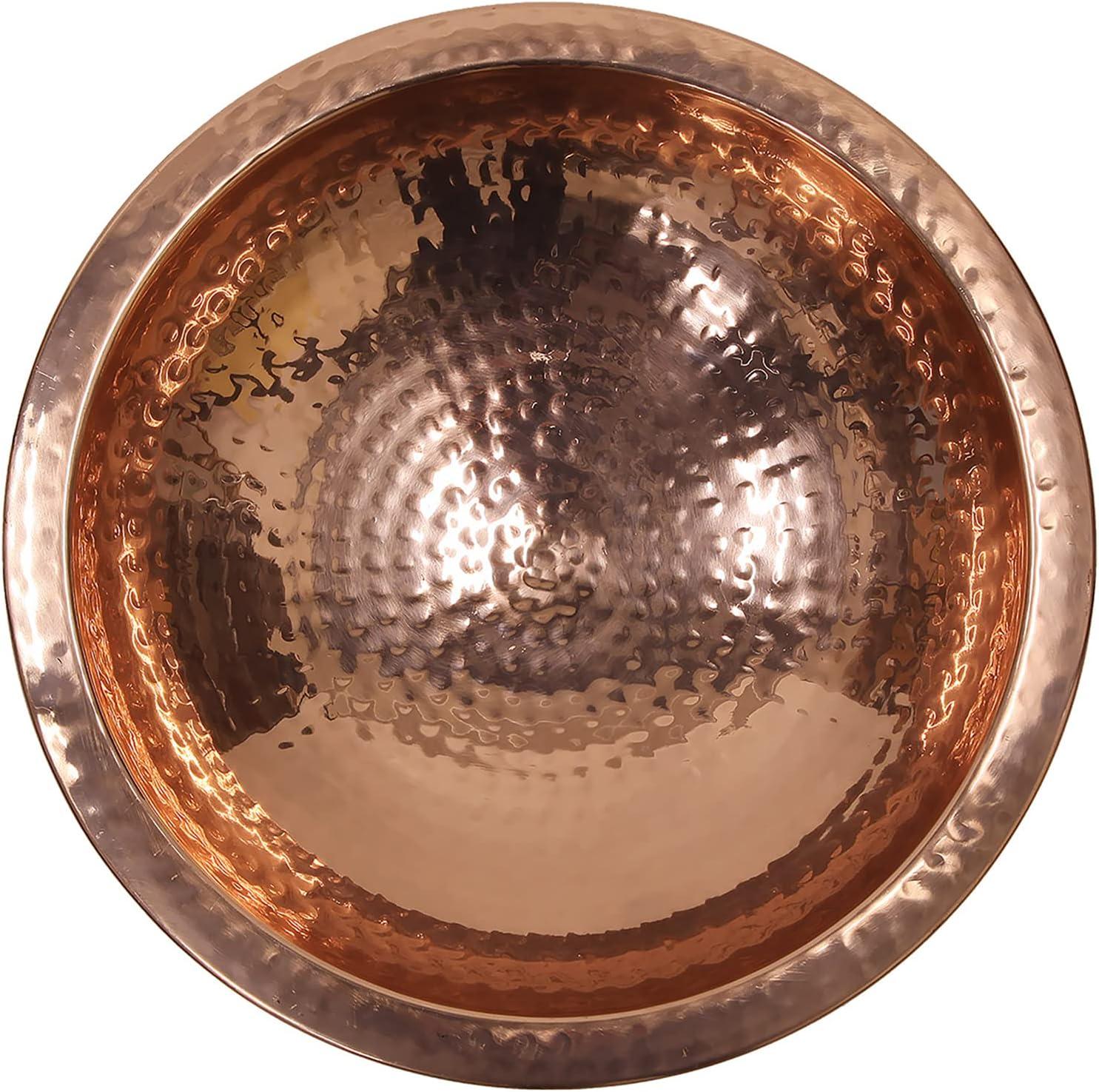 Achla Designs 201-9904 Hammered Bowl with Rim Birdbath, Polished Copper Plated