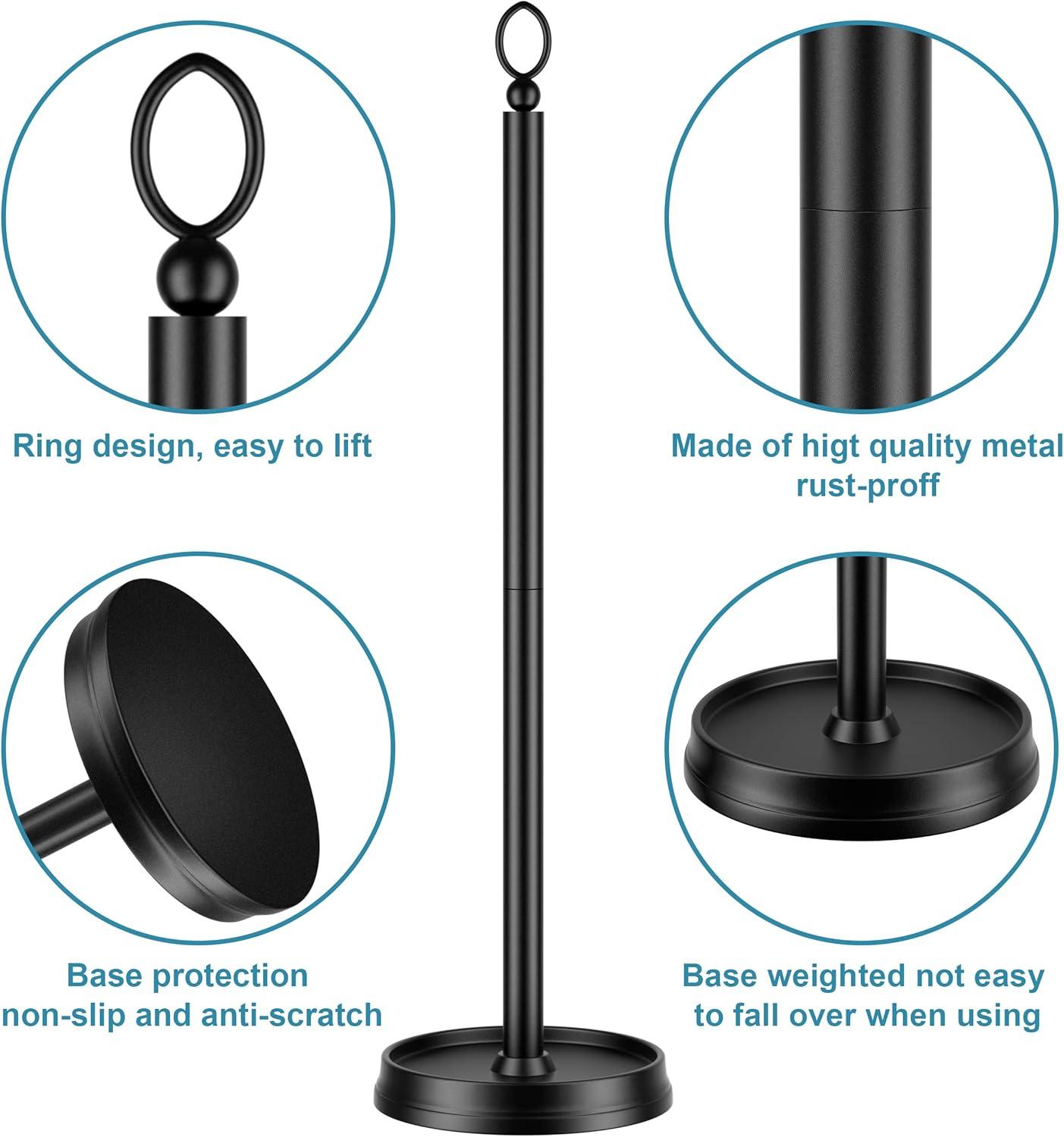 Heavy Weighted Toilet Paper Holder (with Reserve Function) Free Standing, Spare Toilet Paper Roll Storage Stand for Bathroom Total Height 22.5" ，Matte Black