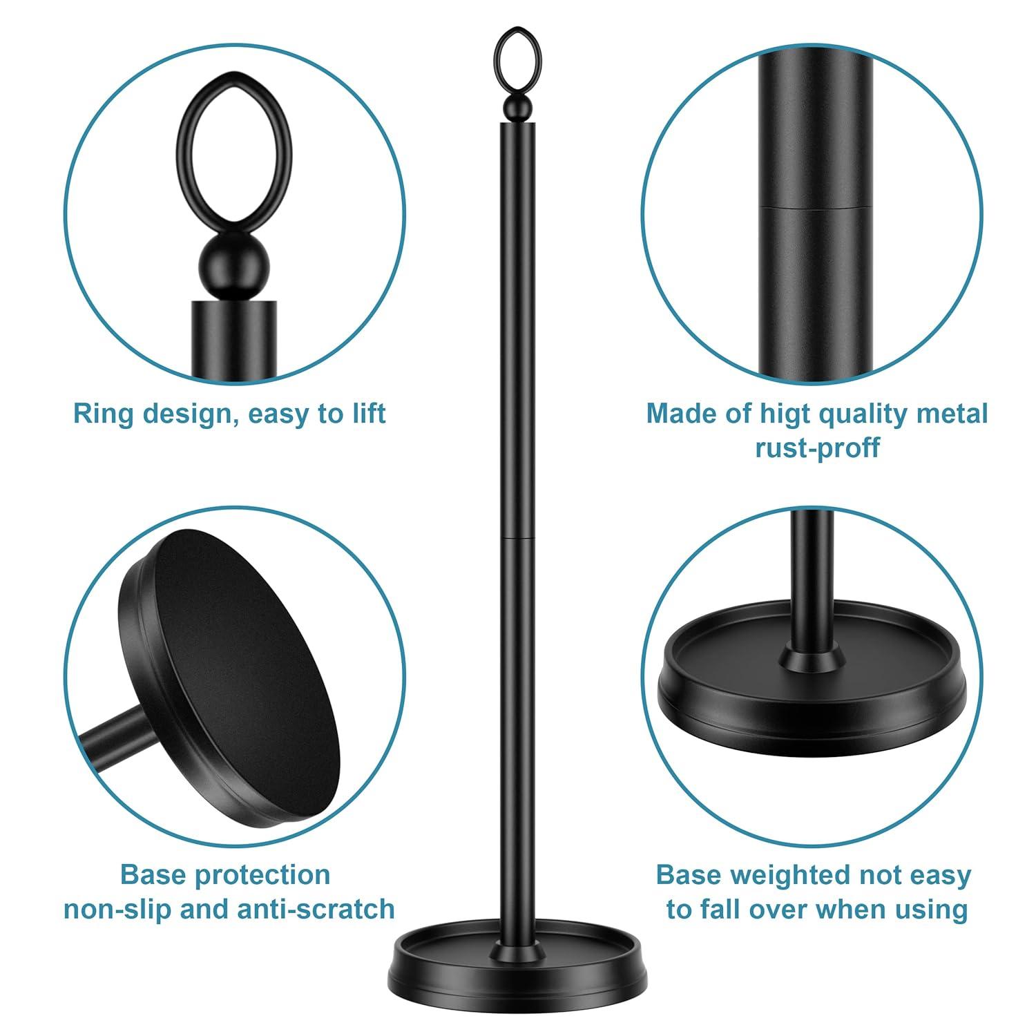 Heavy Weighted Toilet Paper Holder (with Reserve Function) Free Standing, Spare Toilet Paper Roll Storage Stand for Bathroom Total Height 22.5" ，Matte Black