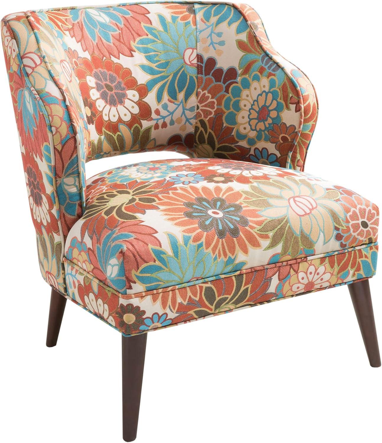 Maren Open Back Accent Chair Peach: Madison Park, Upholstered, Botanical Pattern, Living Room Furniture