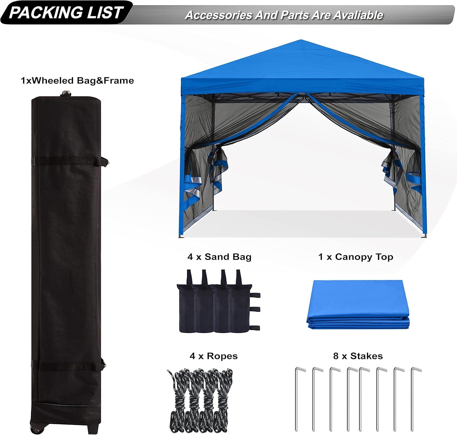 Royal Blue 10x10 Alloy Steel Pop-Up Canopy Tent with Mesh Walls