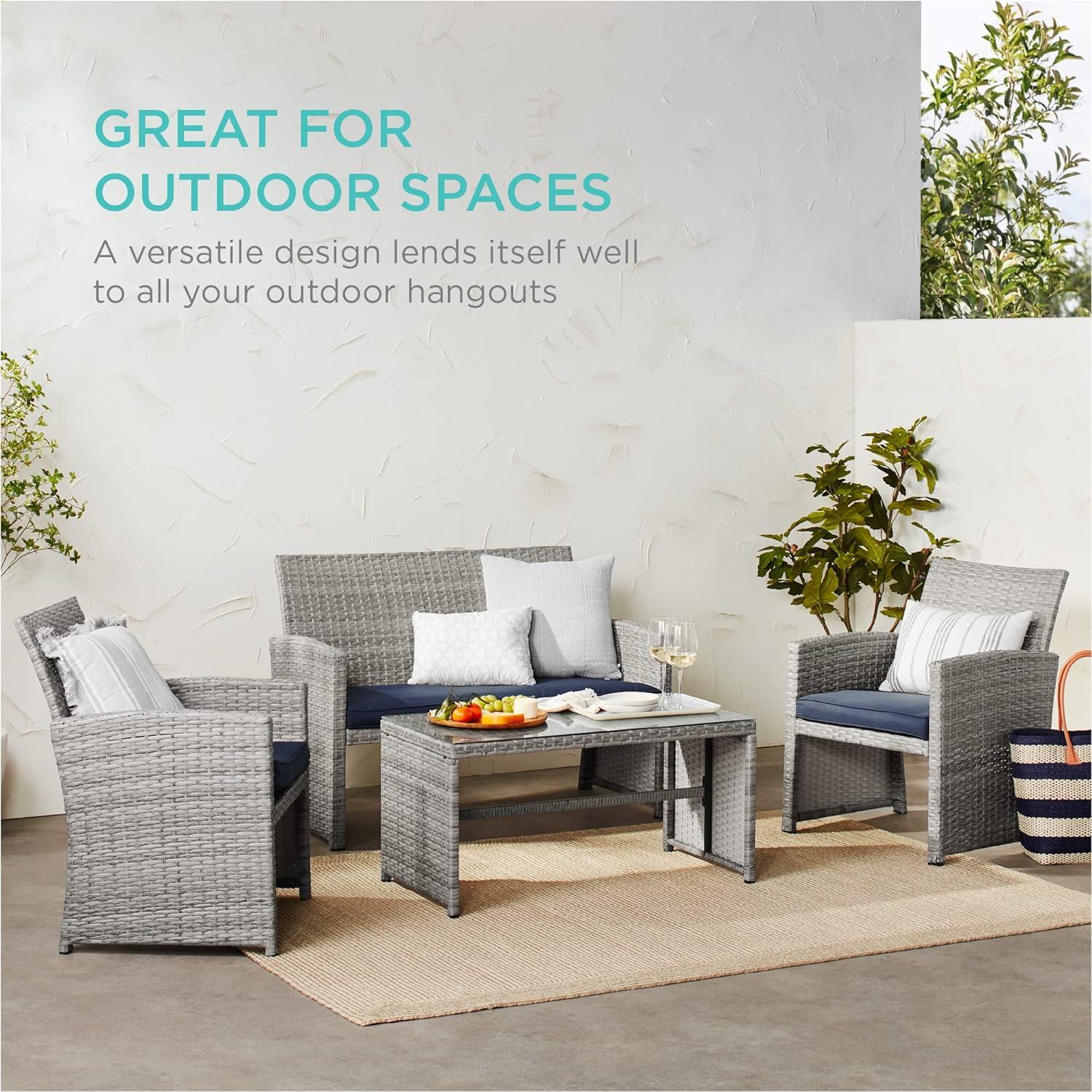 Best Choice Products 4-Piece Outdoor Wicker Patio Conversation Furniture Set w/ Table, Cushions