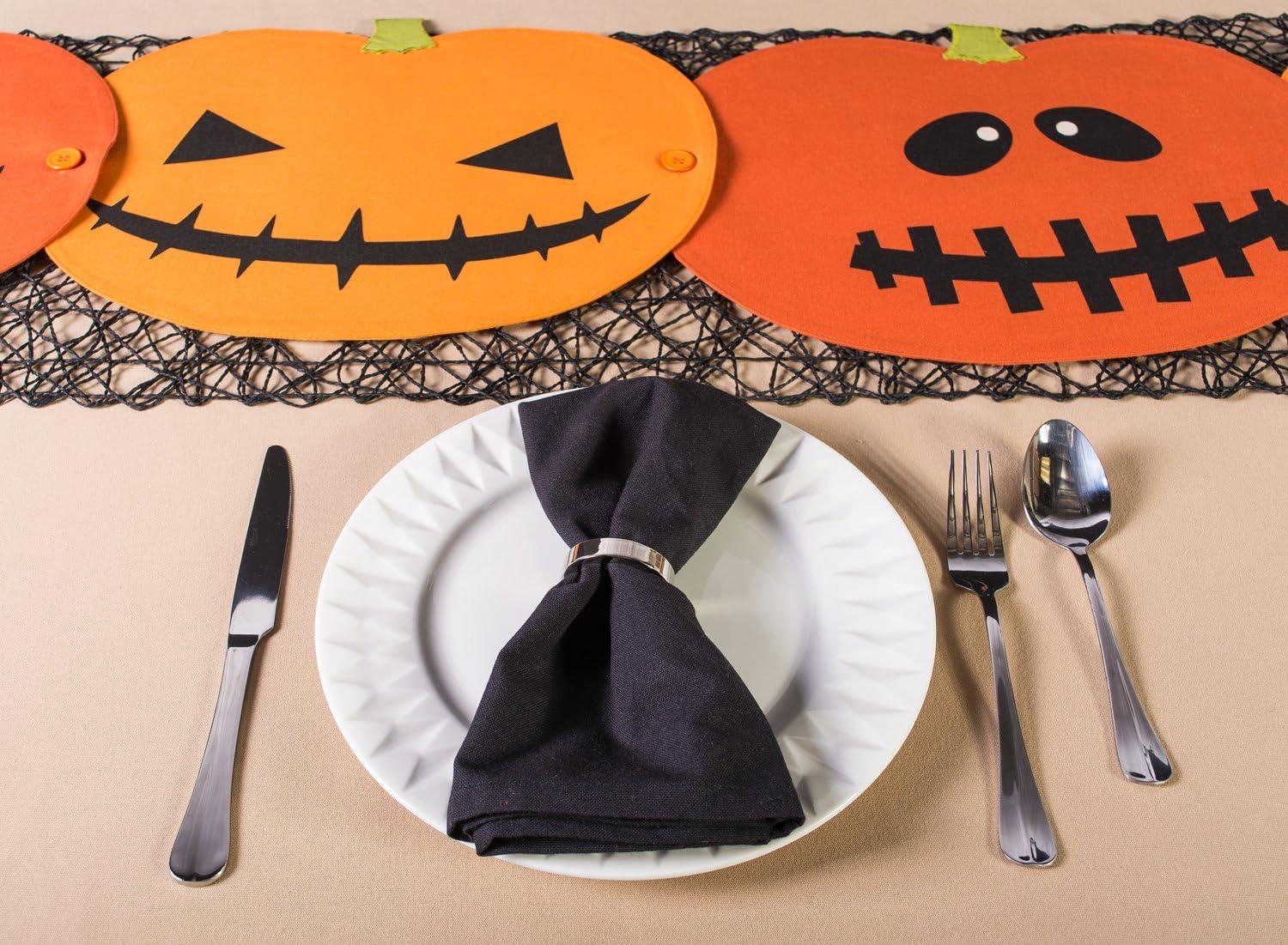 DII Halloween Party Tabletop Decor, Reusable & Machine Washable Cotton Fabric, Table Runner/Placemat Set, Jack o Lantern, 4 Piece