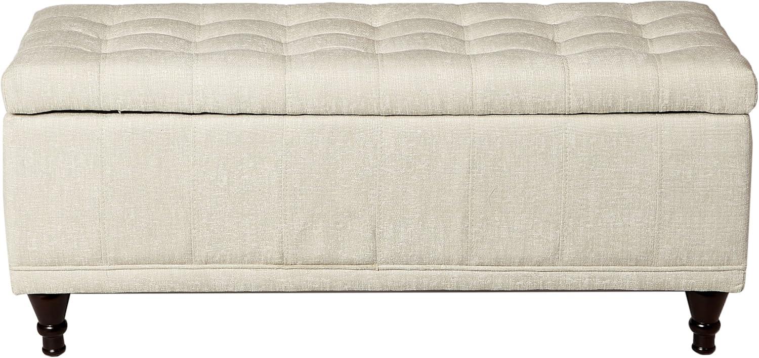 Cream Linen Tufted Lift-Top Storage Bench with Espresso Legs