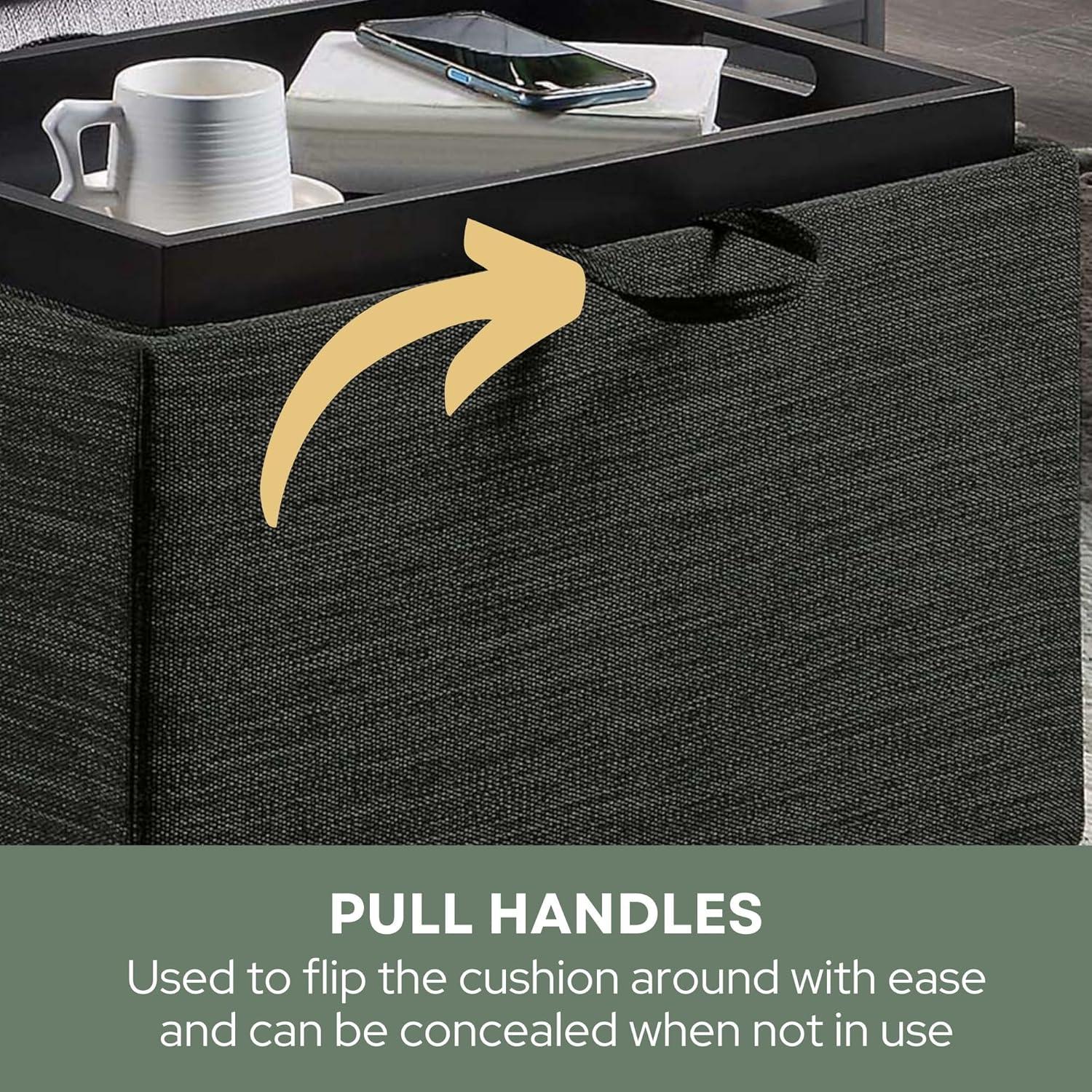 Convenience Concepts Designs4Comfort Accent Storage Ottoman with Reversible Tray, Dark Charcoal Gray Fabric