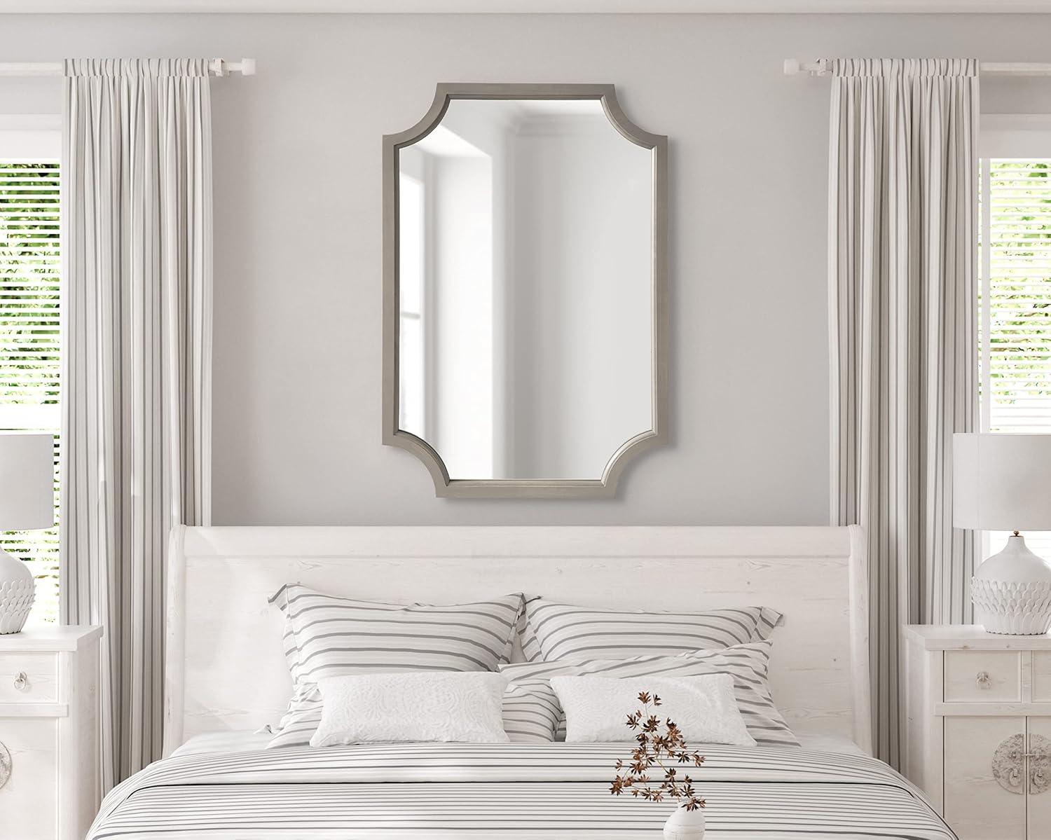 Kate & Laurel All Things Decor 24"x36" Hogan Framed Scallop Wall Mirror Gray: Modern Design, No Assembly Required