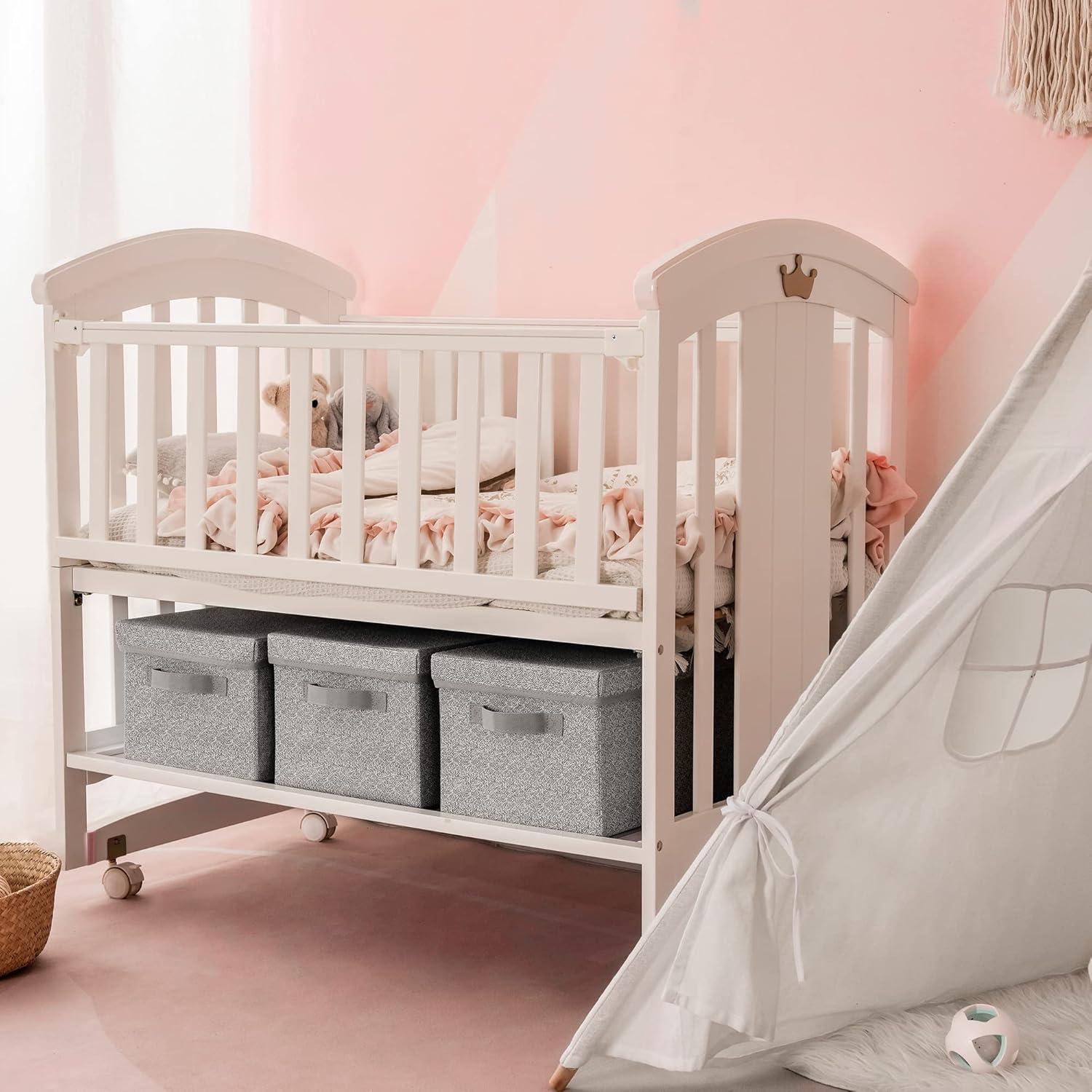 GRANNY SAYS Storage Box, Storage Bins with Lids, Closet Storage Containers, Storage Basket with Lid, Storage Organizer Bins, Decorative Boxes Keepsake, Large Storage Bins, Gray, 3-Pack