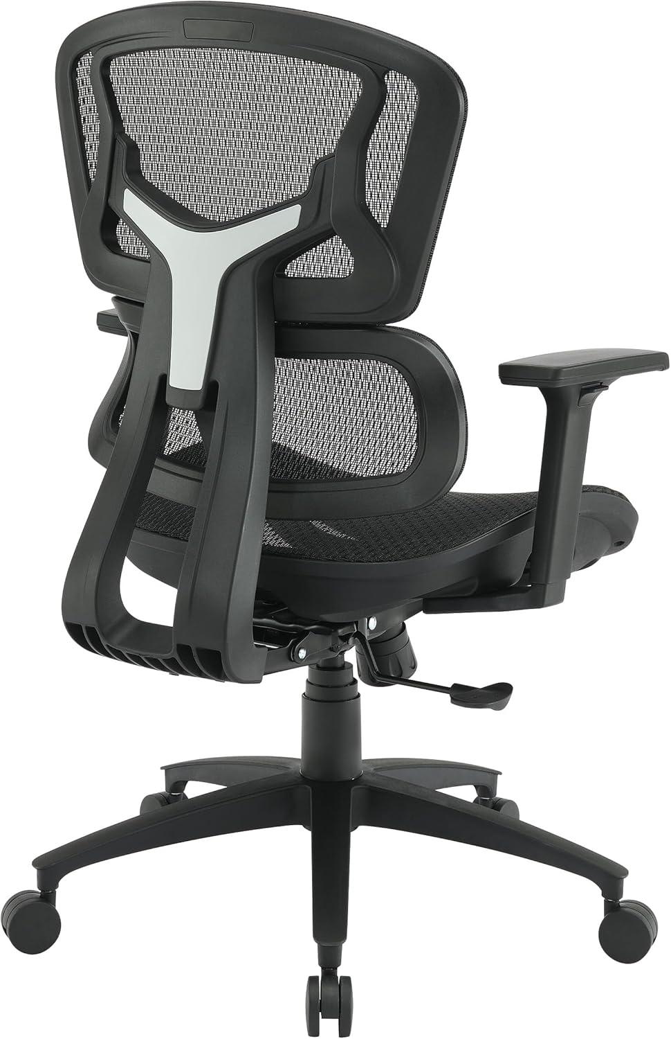 Black Mesh Back and Black Fabric Seat with Adjustable Arms on Black Nylon Base