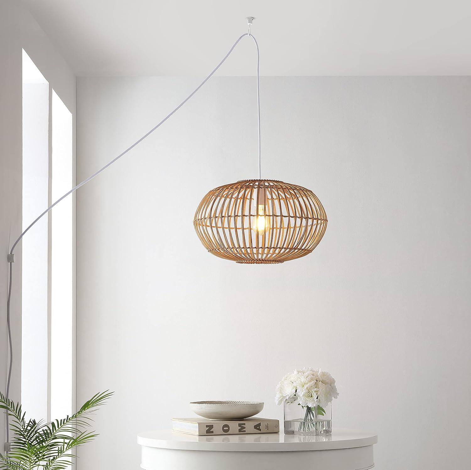 Leo 17.5" Coastal Bohemian Brown Rattan LED Pendant Light