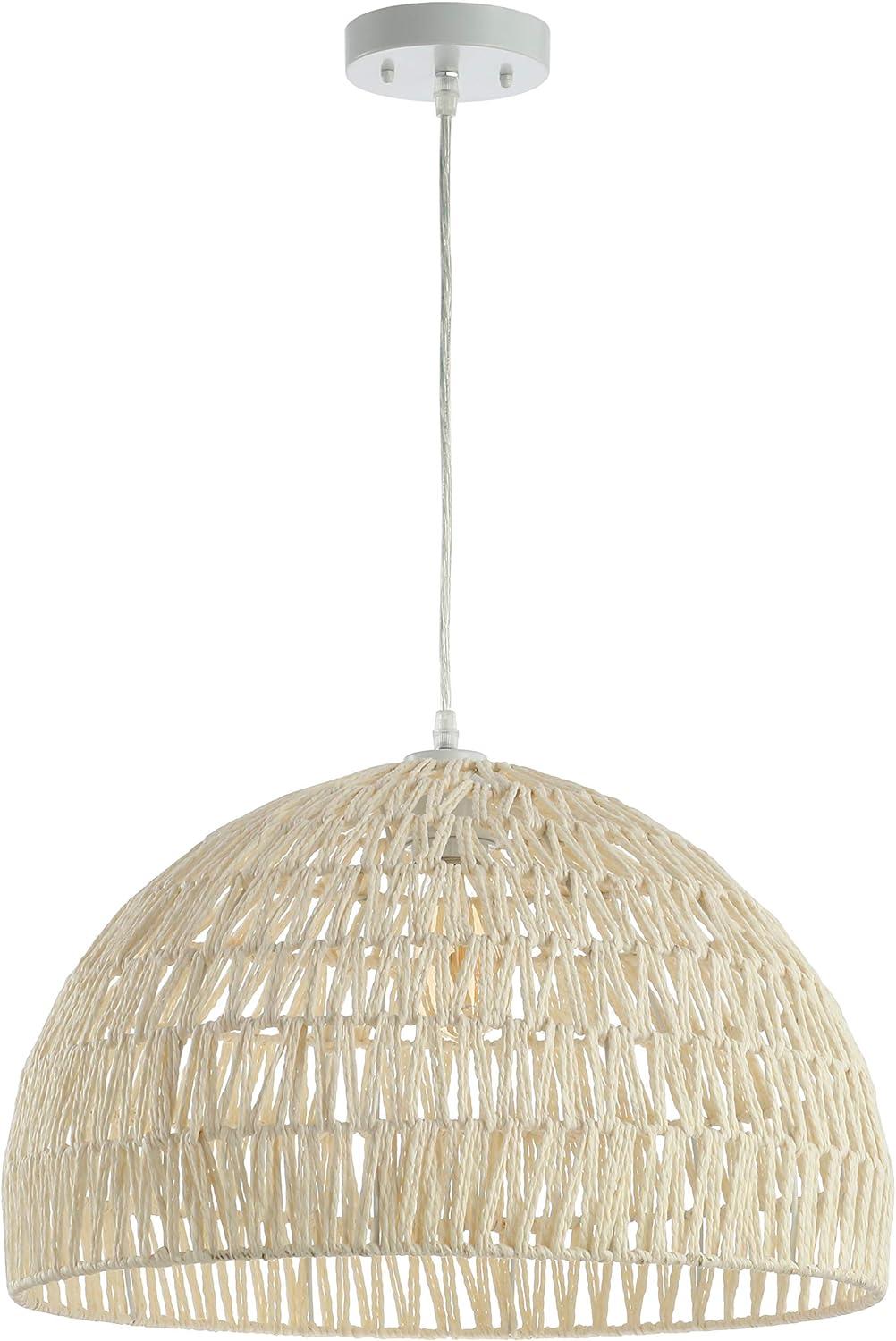 Campana 20" Cream Woven Rattan & Iron LED Pendant with Adjustable Drop