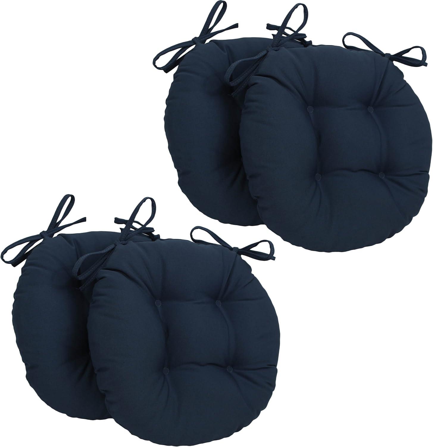 Navy Polycotton 16" Round Tufted Indoor Chair Cushions, Set of 4