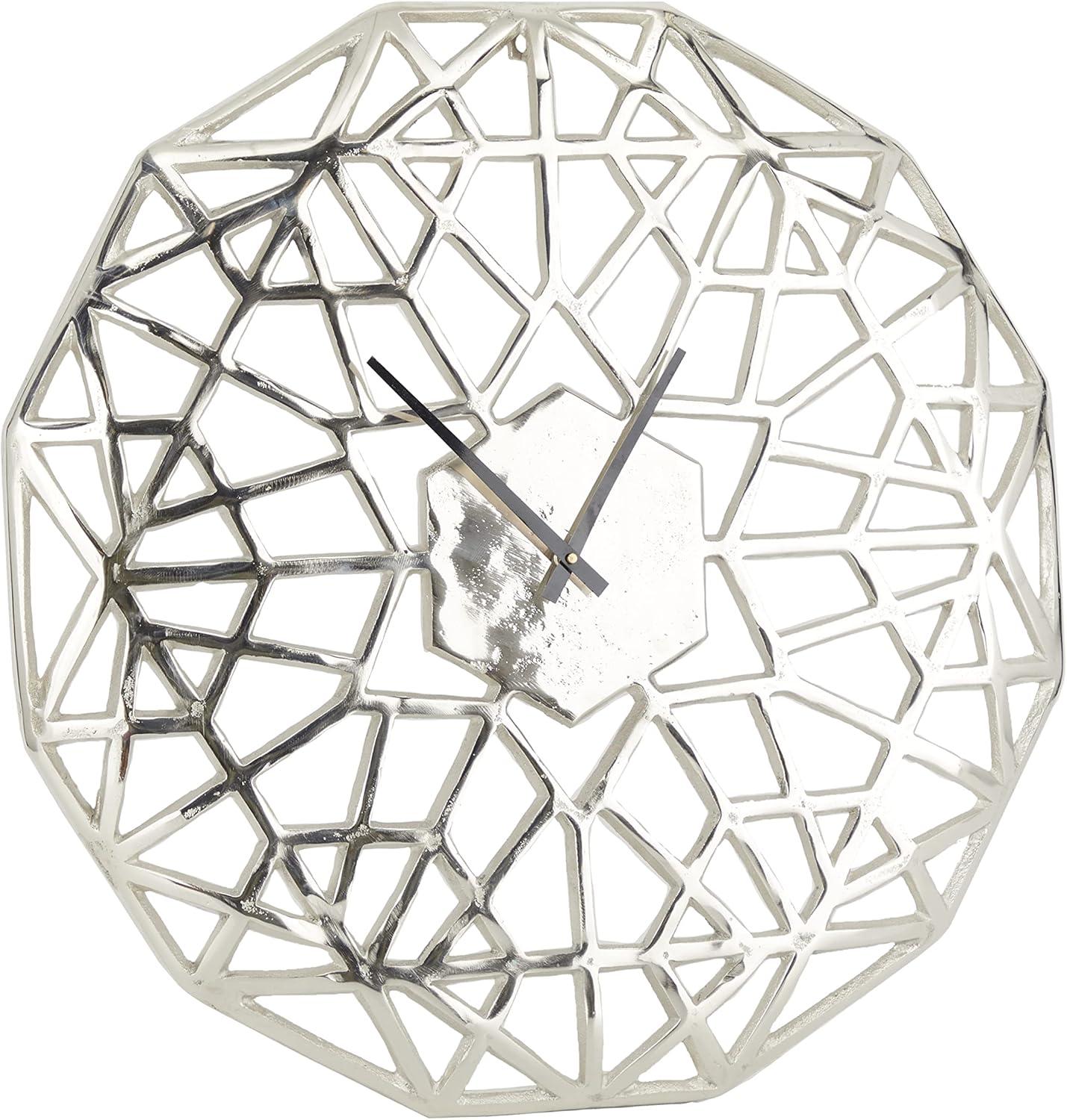 DecMode 24" Silver Aluminum Geometric Wall Clock with Cut Out Design