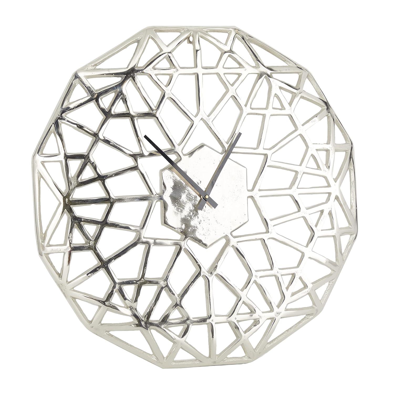 DecMode 24" Silver Aluminum Geometric Wall Clock with Cut Out Design