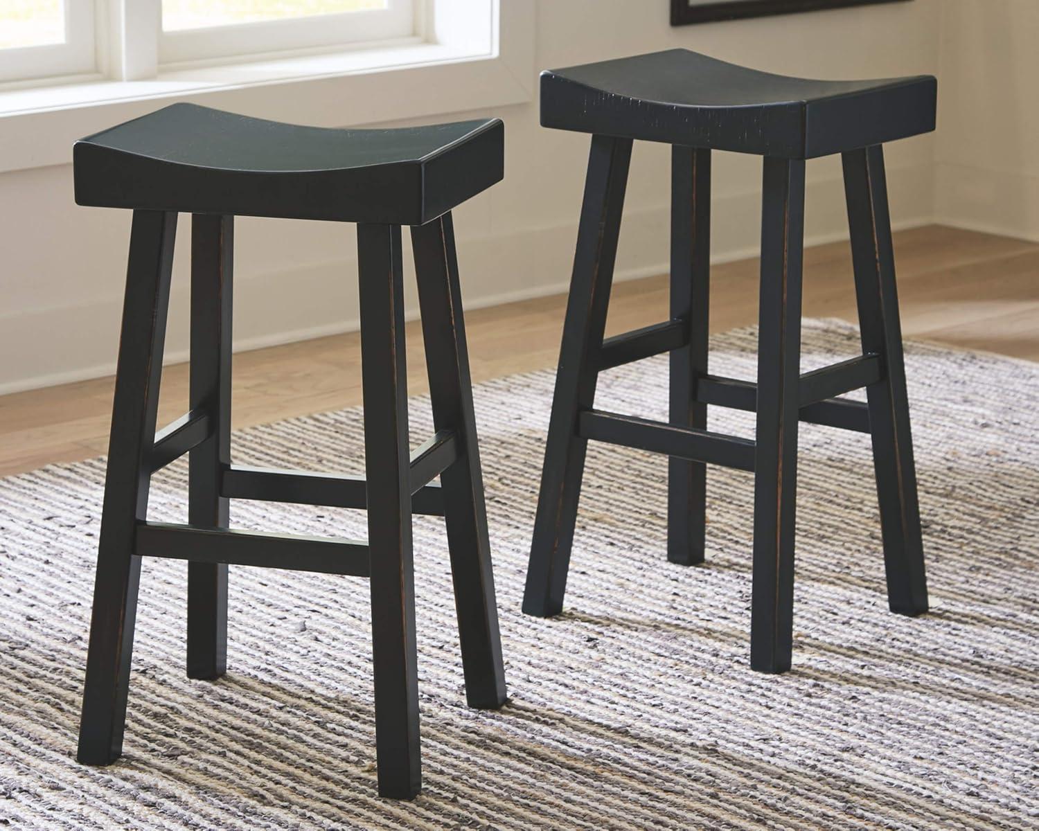 Transitional 31" Black Wood and Metal Saddle Barstool