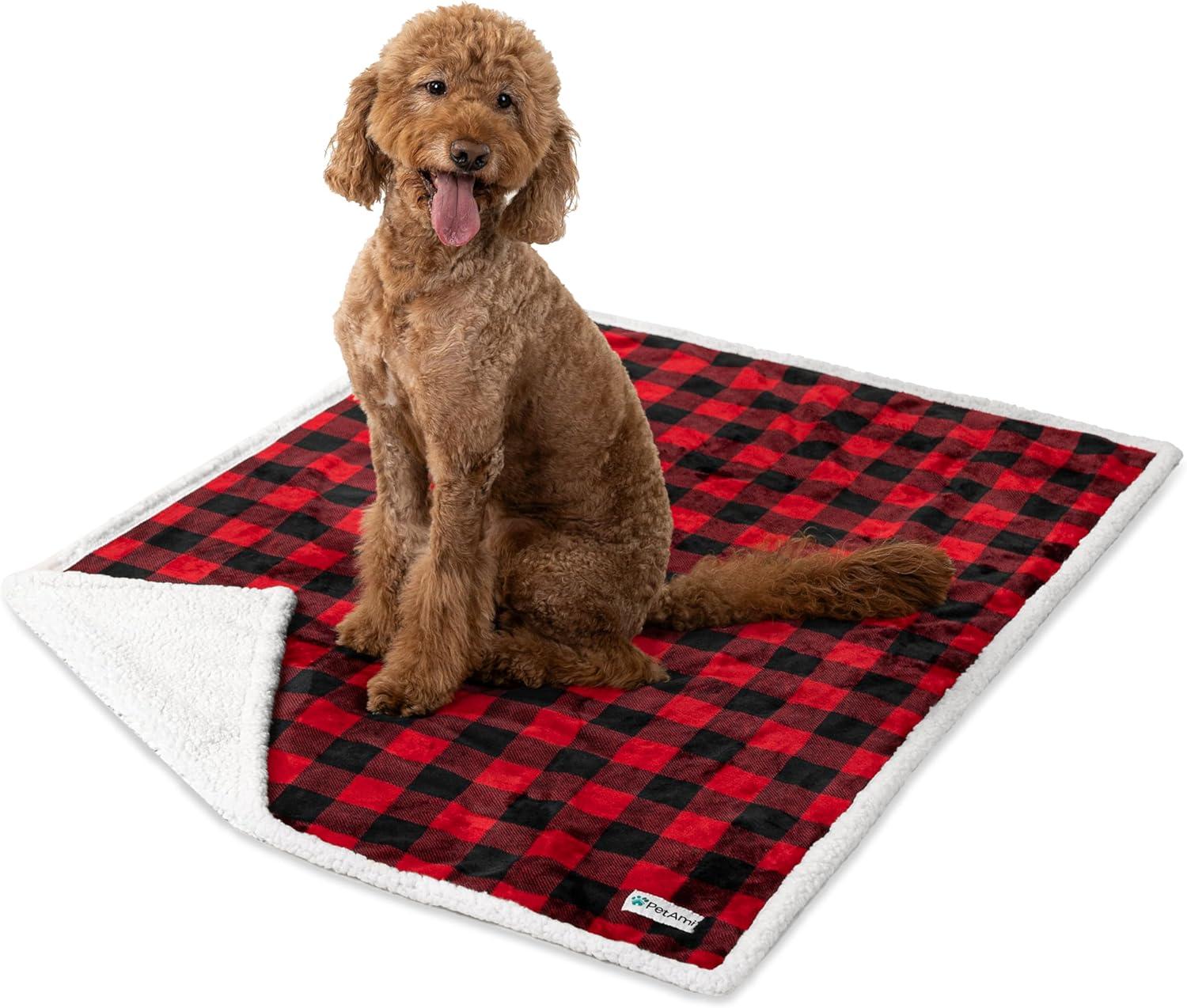 PetAmi Waterproof Dog Blanket for Bed Couch Sofa Cover, Reversible Faux Shearling Fleece Pet Throw