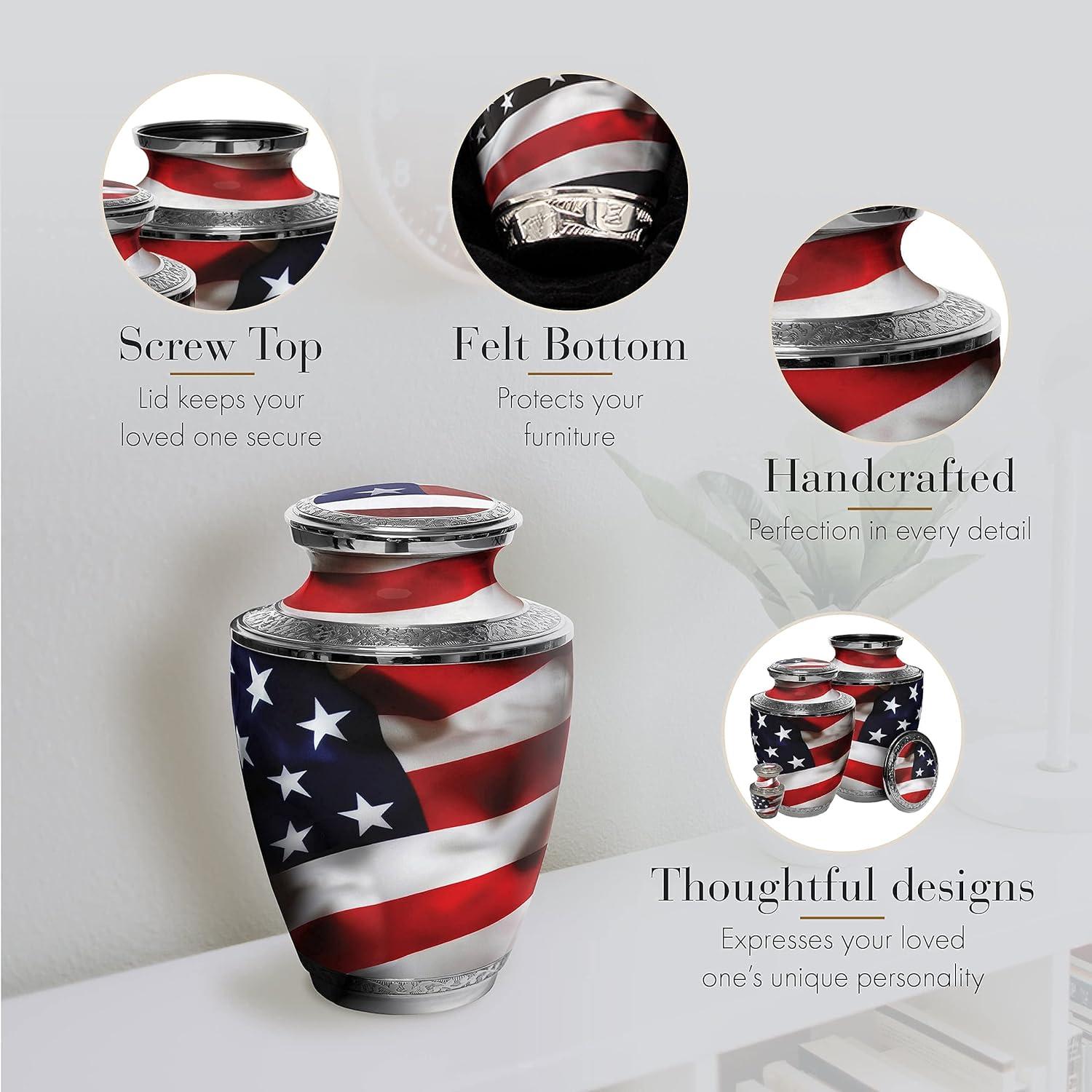 Commemorative Cremation Urns American Flag Metal 200 cu Keepsake Cremation Urn