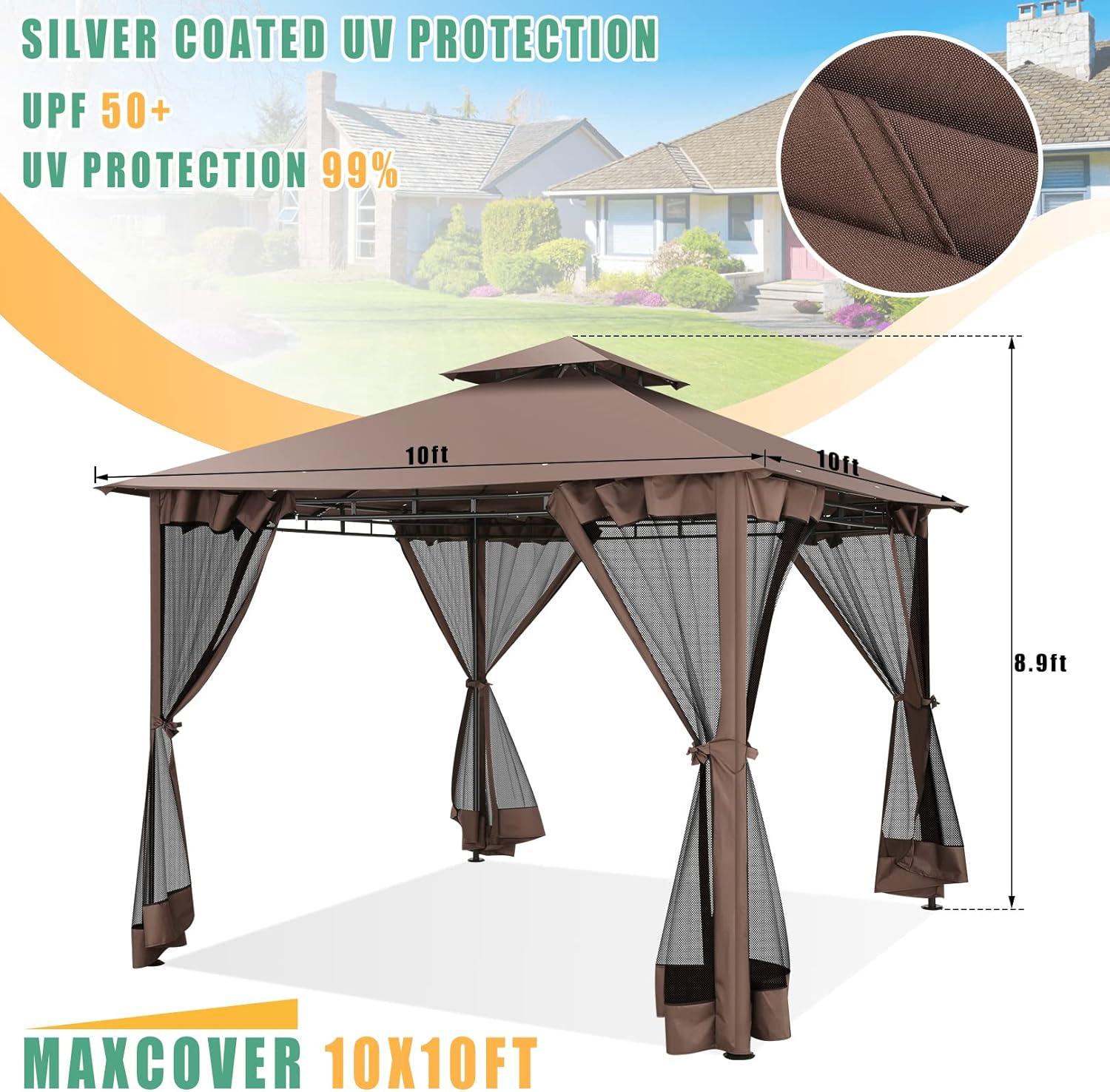 COBIZI 12X20 Heavy Duty Gazebo Outdoor Gazebo with Mosquito Netting and Curtains, Canopy Tent Deck Gazebo with Double-Arc Roof Ventiation and Metal Steel Frame Suitable for Lawn, Backyard, Patio,Gray