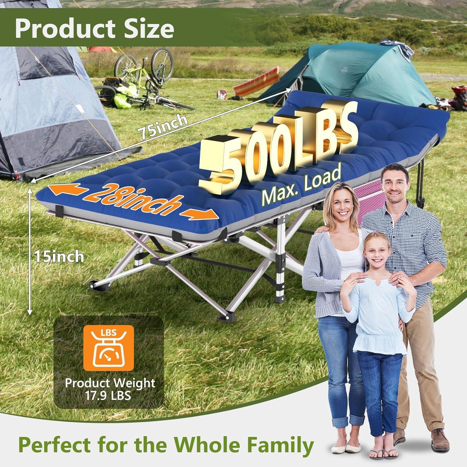 Suteck Folding Camping Cot Portable Outdoor Heavy Duty Sleeping Cot with Mattress and Carry Bag