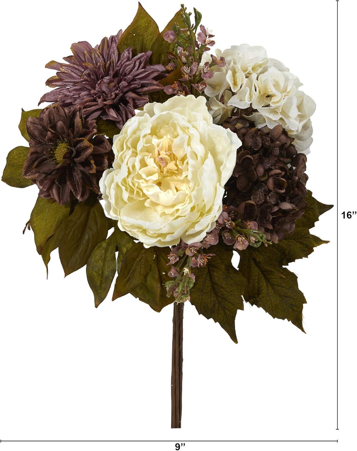 Nearly Natural Peony, Hydrangea and Dahlia Artificial Flower Bouquet (Set of 2)-Size:9 inch