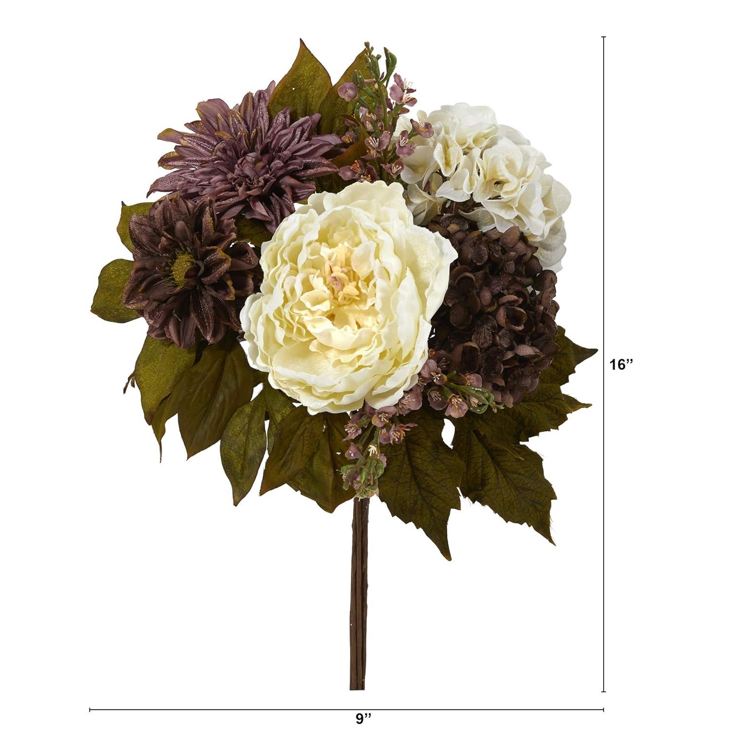 Nearly Natural Peony, Hydrangea and Dahlia Artificial Flower Bouquet (Set of 2)-Size:9 inch
