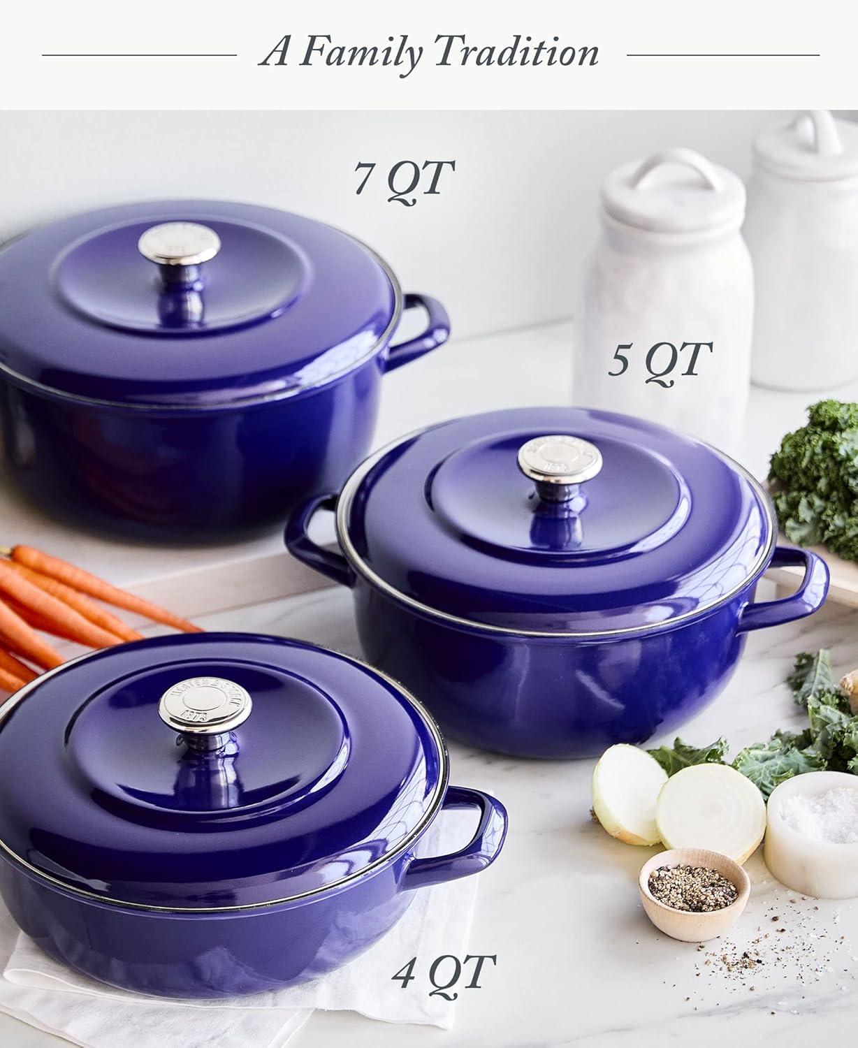 Cobalt Blue Enameled Iron 7-Quart Round Dutch Oven with Lid